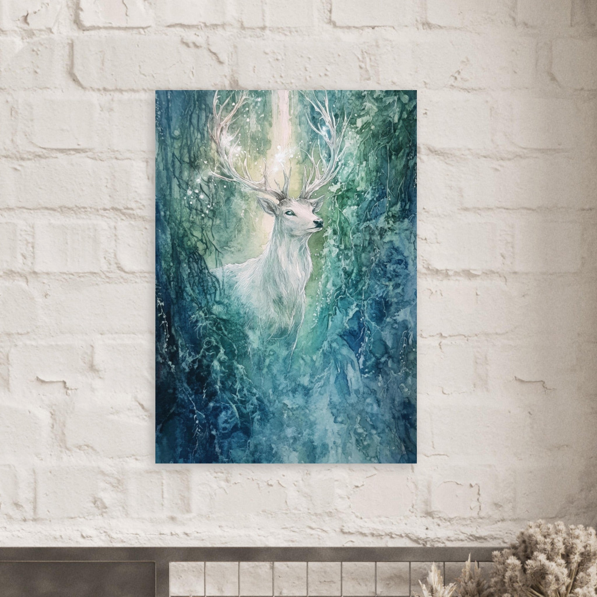 Aluminum Print Portrait - The Silver Stag of the Enchanted Glade Fantasy 2 - Shop Ai Art WebShop - Digital Art online Store