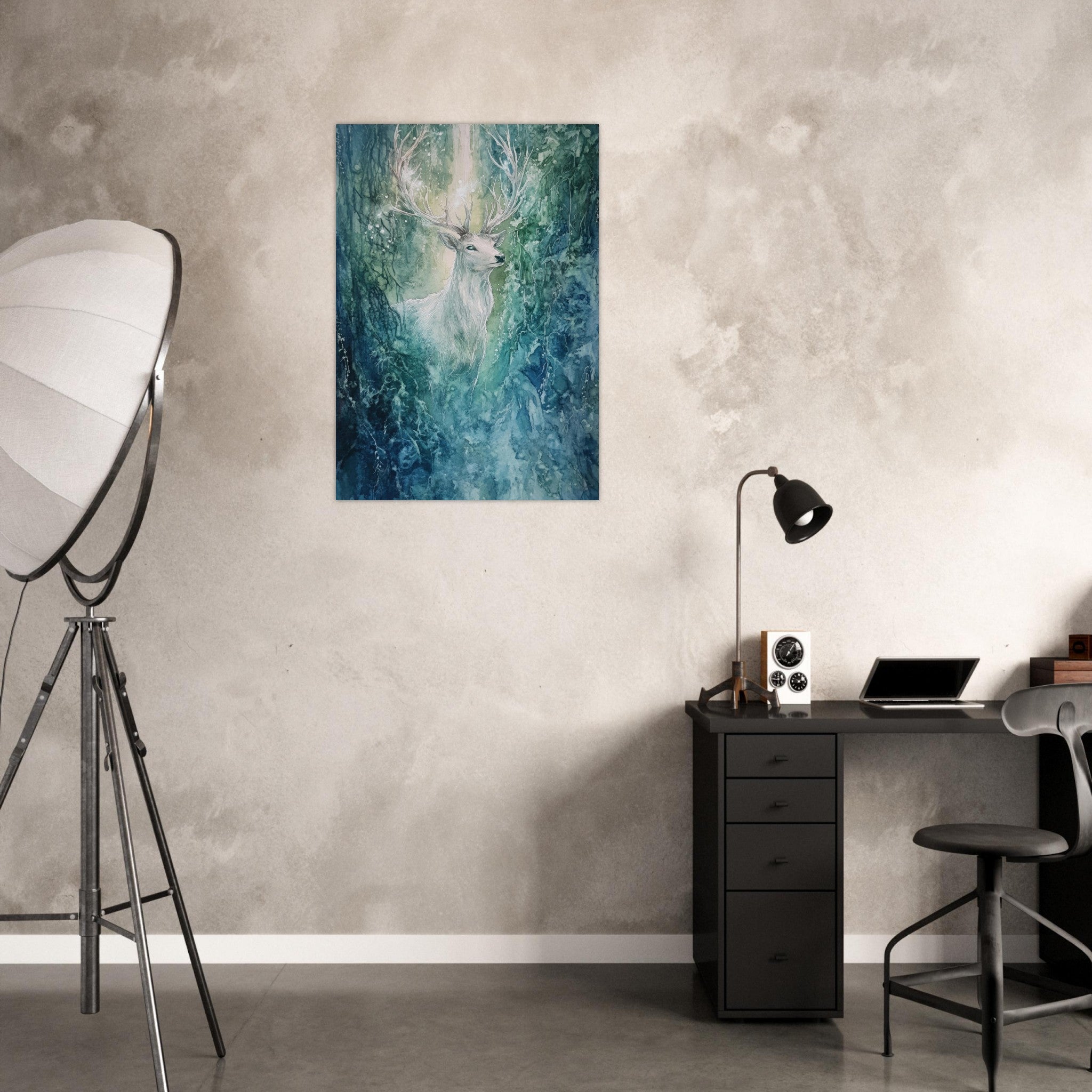 Aluminum Print Portrait - The Silver Stag of the Enchanted Glade Fantasy 2 - Shop Ai Art WebShop - Digital Art online Store