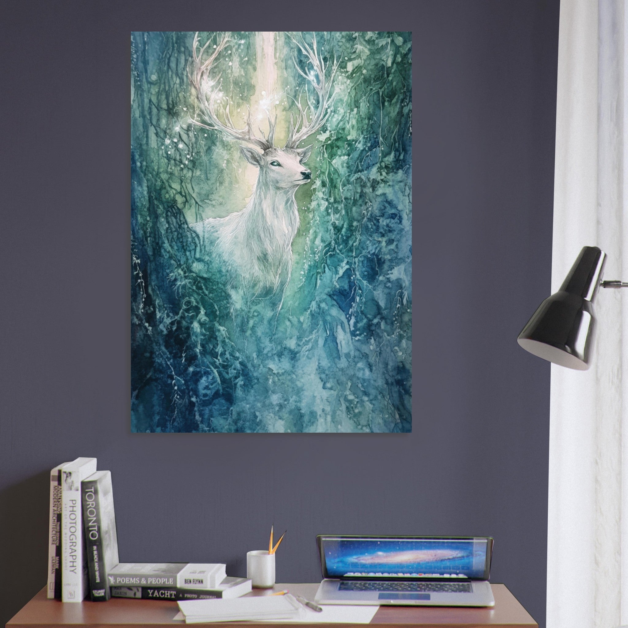 Aluminum Print Portrait - The Silver Stag of the Enchanted Glade Fantasy 2 - Shop Ai Art WebShop - Digital Art online Store