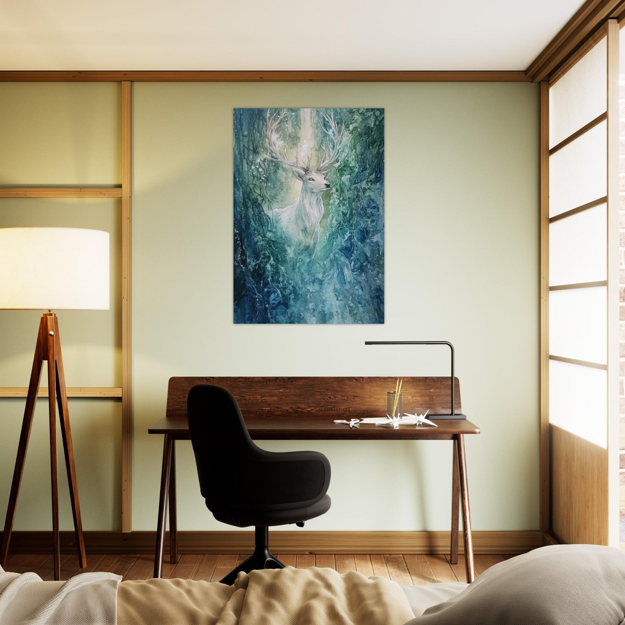 Aluminum Print Portrait - The Silver Stag of the Enchanted Glade Fantasy 2 - Shop Ai Art WebShop - Digital Art online Store