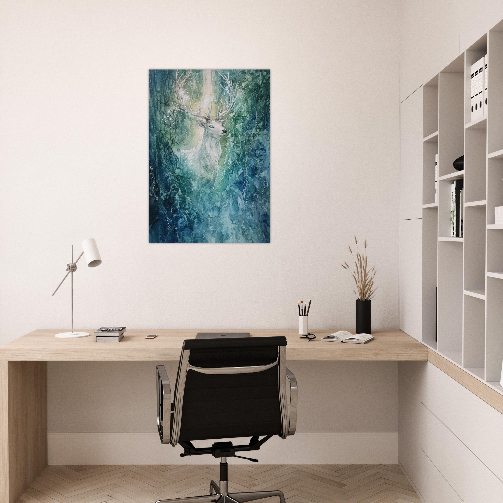 Aluminum Print Portrait - The Silver Stag of the Enchanted Glade Fantasy 2 - Shop Ai Art WebShop - Digital Art online Store