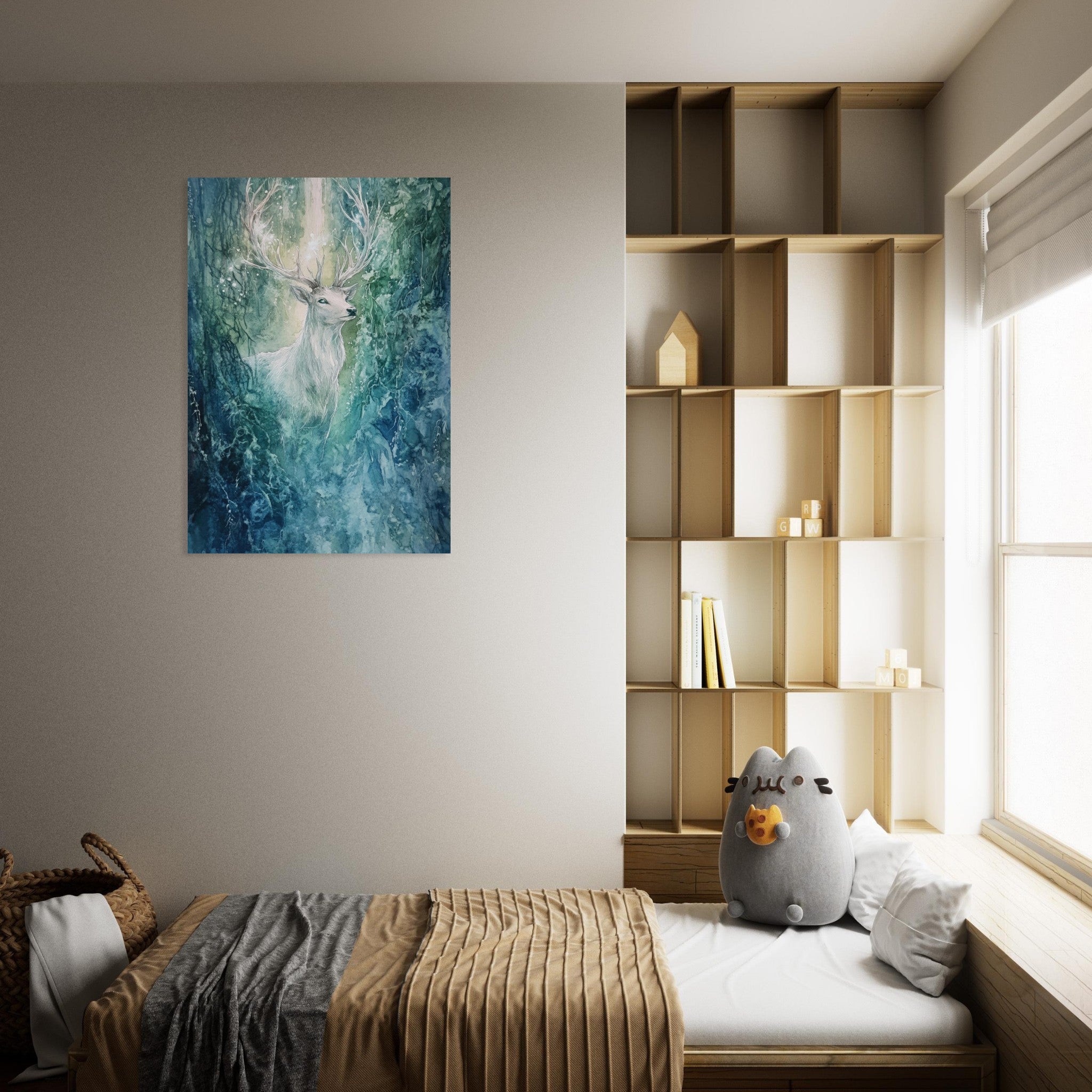 Aluminum Print Portrait - The Silver Stag of the Enchanted Glade Fantasy 2 - Shop Ai Art WebShop - Digital Art online Store