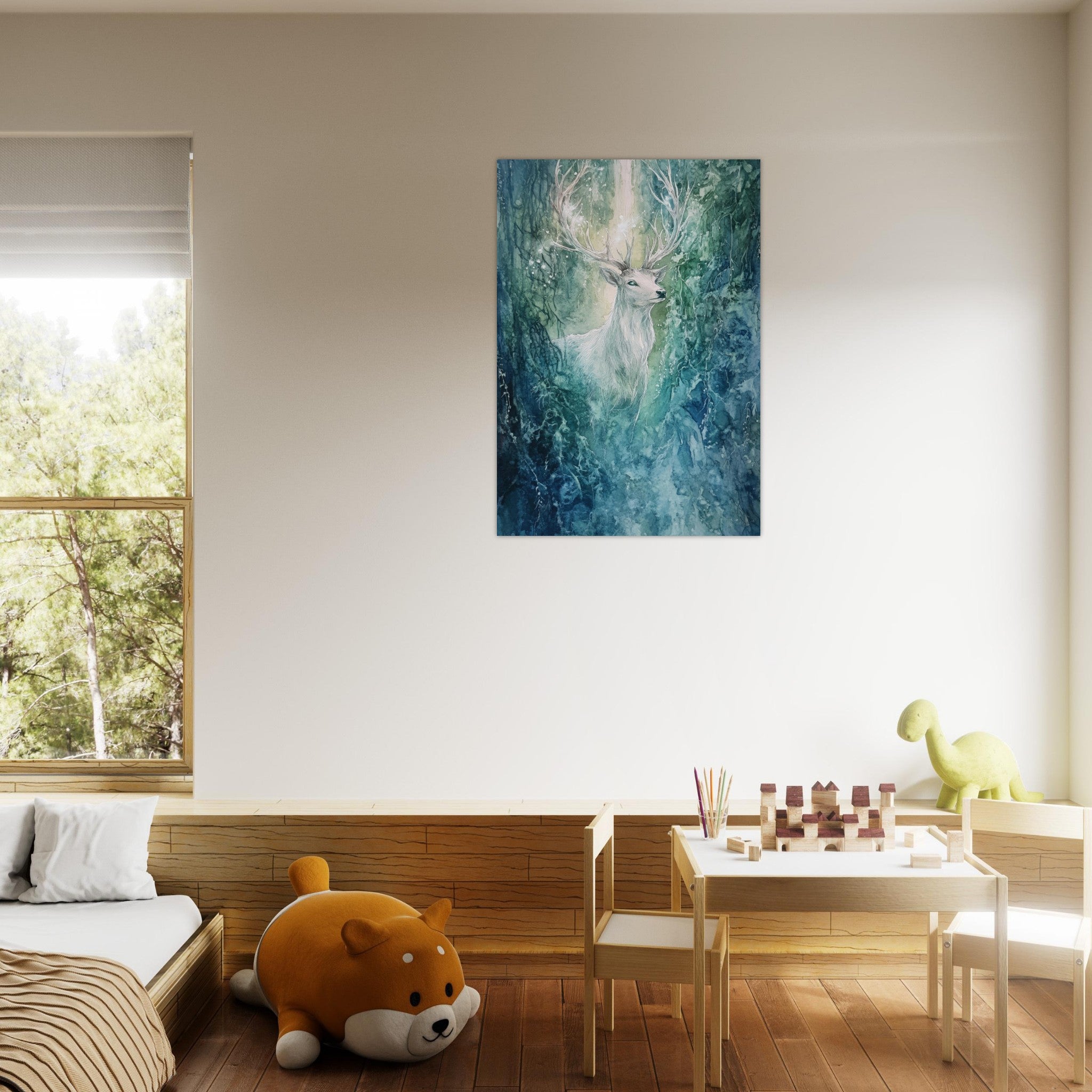 Aluminum Print Portrait - The Silver Stag of the Enchanted Glade Fantasy 2 - Shop Ai Art WebShop - Digital Art online Store