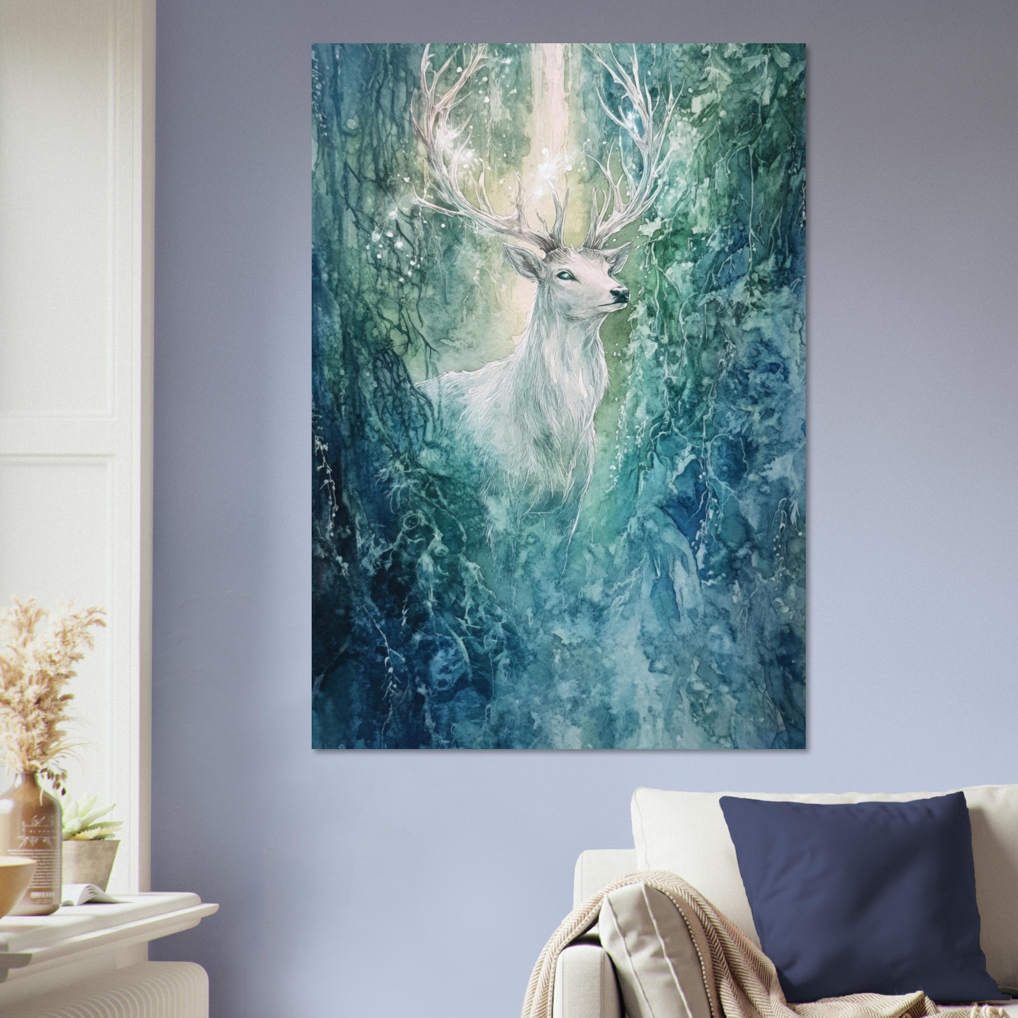 Aluminum Print Portrait - The Silver Stag of the Enchanted Glade Fantasy 2 - Shop Ai Art WebShop - Digital Art online Store