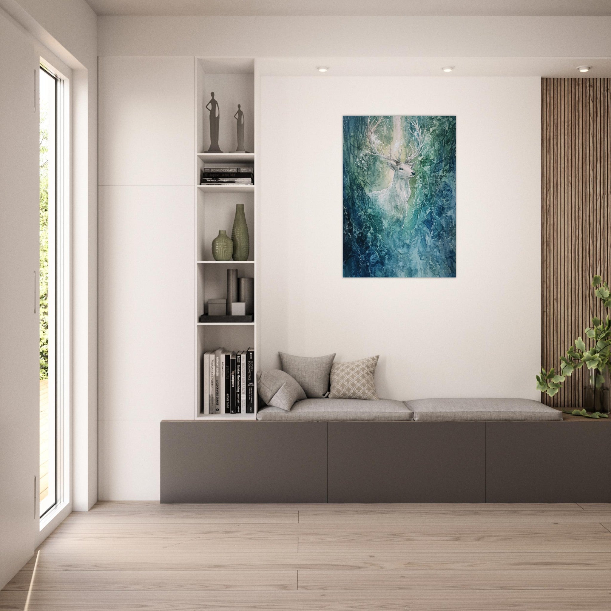 Aluminum Print Portrait - The Silver Stag of the Enchanted Glade Fantasy 2 - Shop Ai Art WebShop - Digital Art online Store