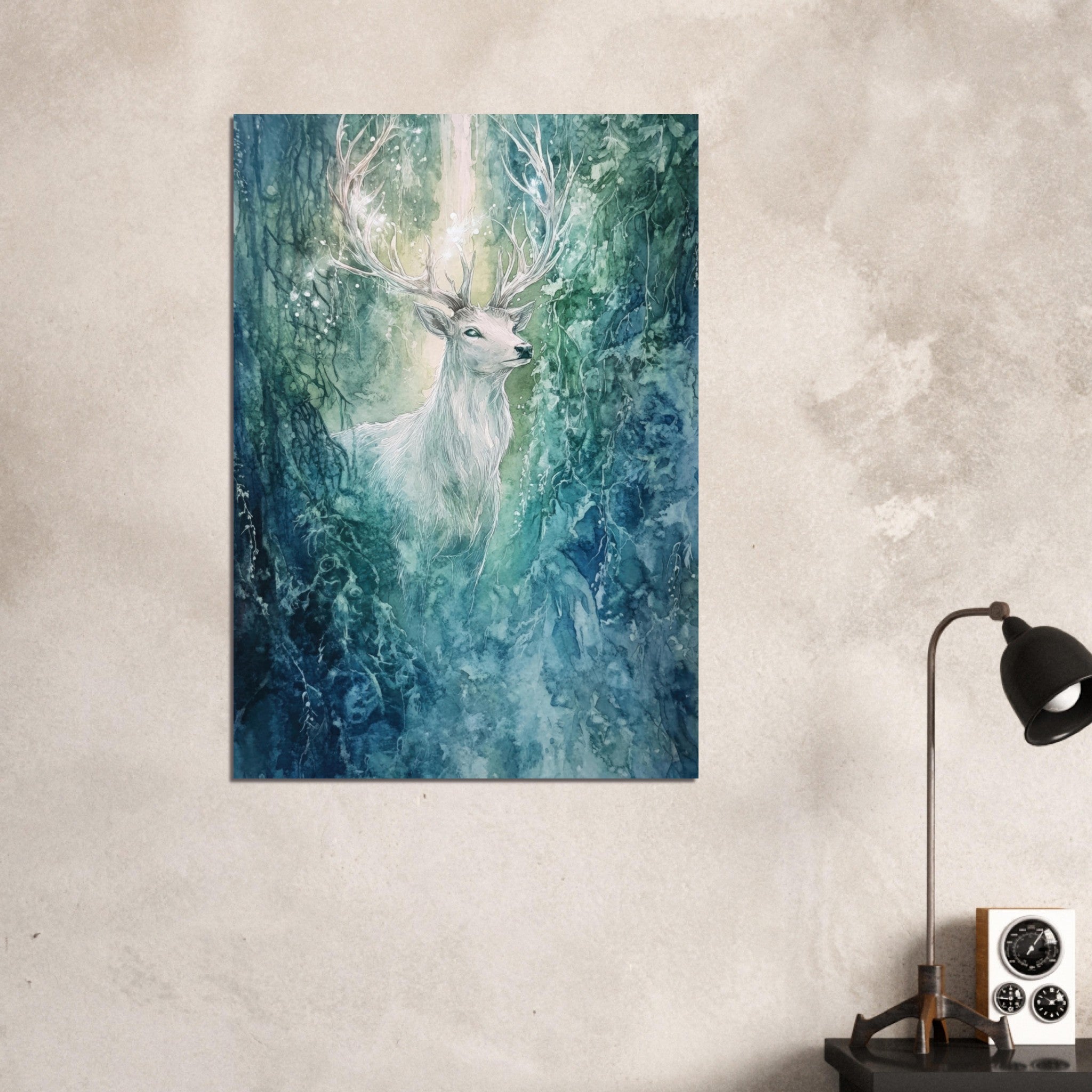 Aluminum Print Portrait - The Silver Stag of the Enchanted Glade Fantasy 2 - Shop Ai Art WebShop - Digital Art online Store