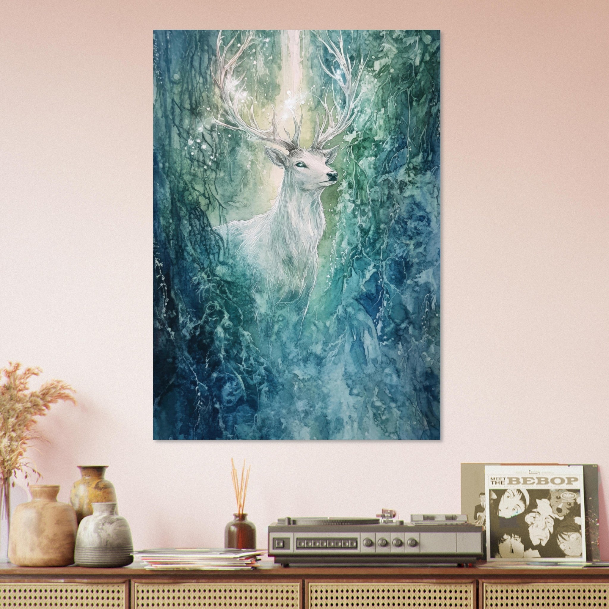 Aluminum Print Portrait - The Silver Stag of the Enchanted Glade Fantasy 2 - Shop Ai Art WebShop - Digital Art online Store