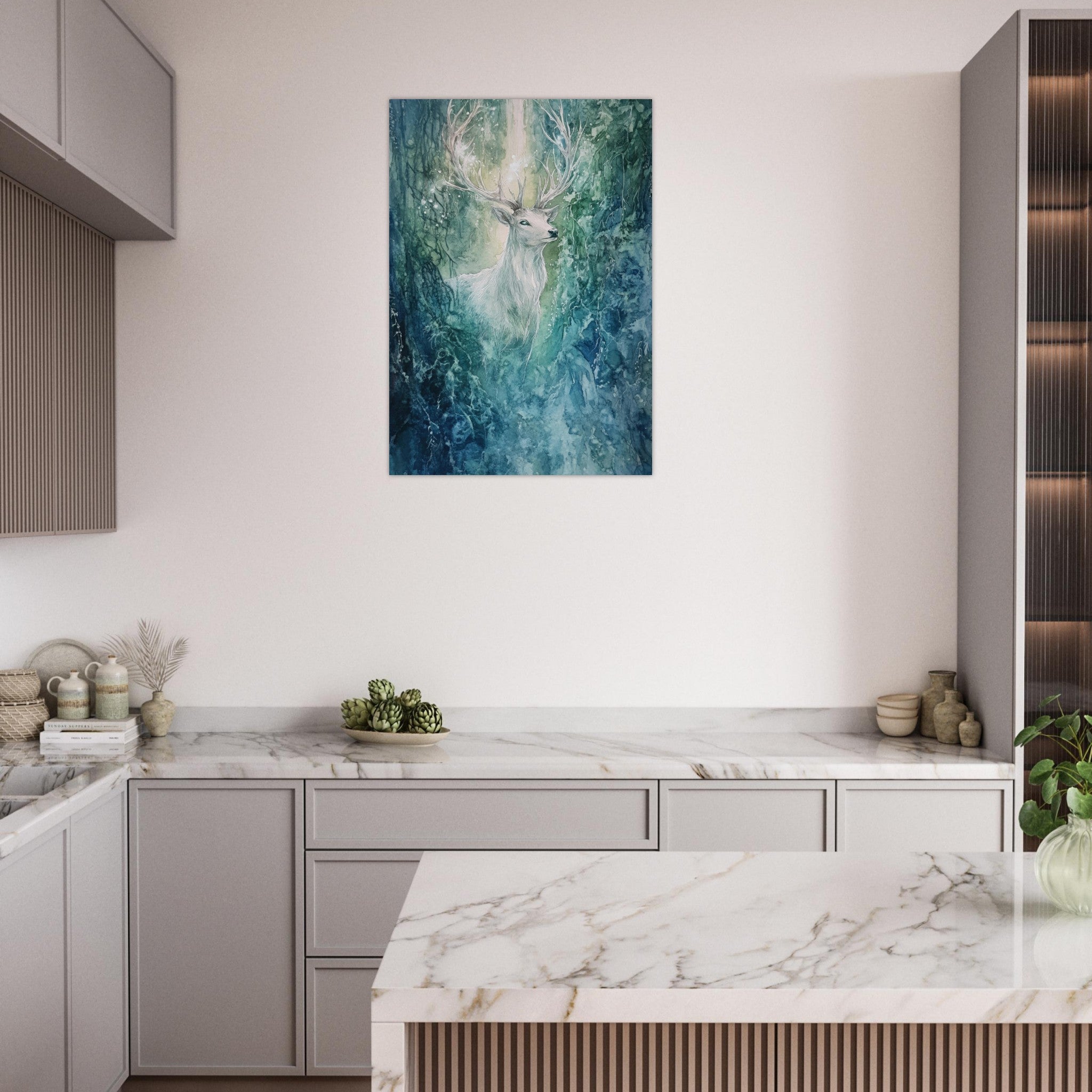 Aluminum Print Portrait - The Silver Stag of the Enchanted Glade Fantasy 2 - Shop Ai Art WebShop - Digital Art online Store