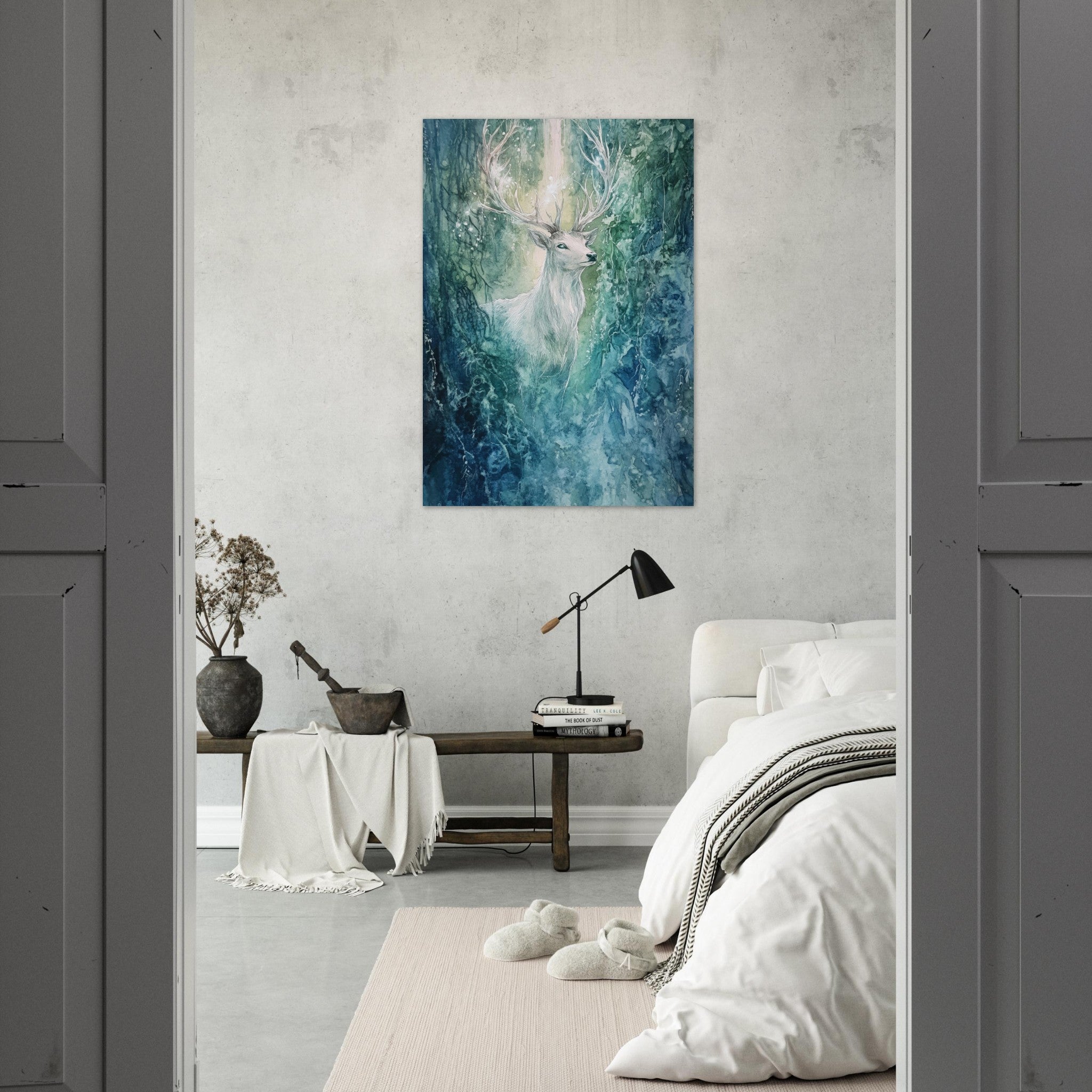 Aluminum Print Portrait - The Silver Stag of the Enchanted Glade Fantasy 2 - Shop Ai Art WebShop - Digital Art online Store