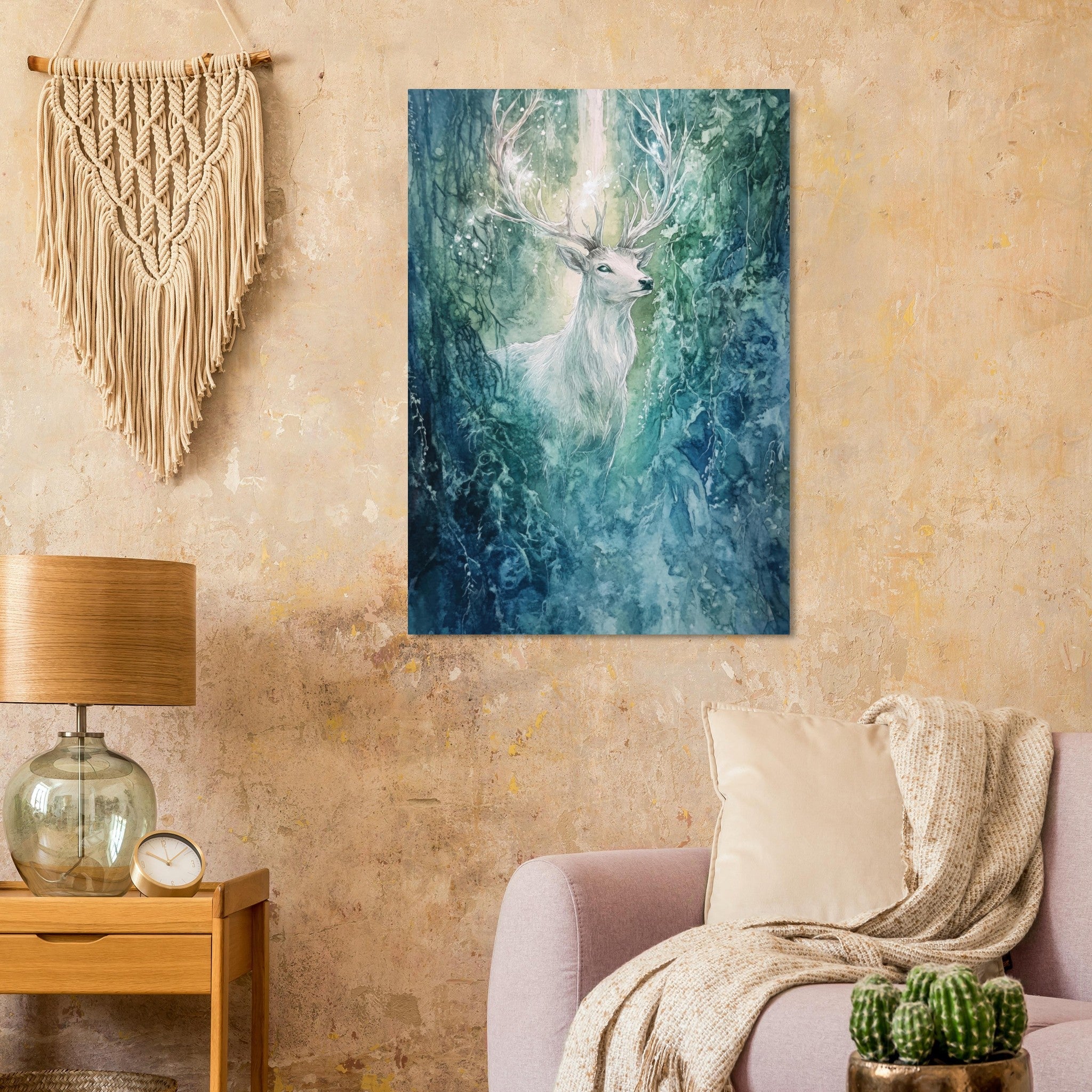 Aluminum Print Portrait - The Silver Stag of the Enchanted Glade Fantasy 2 - Shop Ai Art WebShop - Digital Art online Store