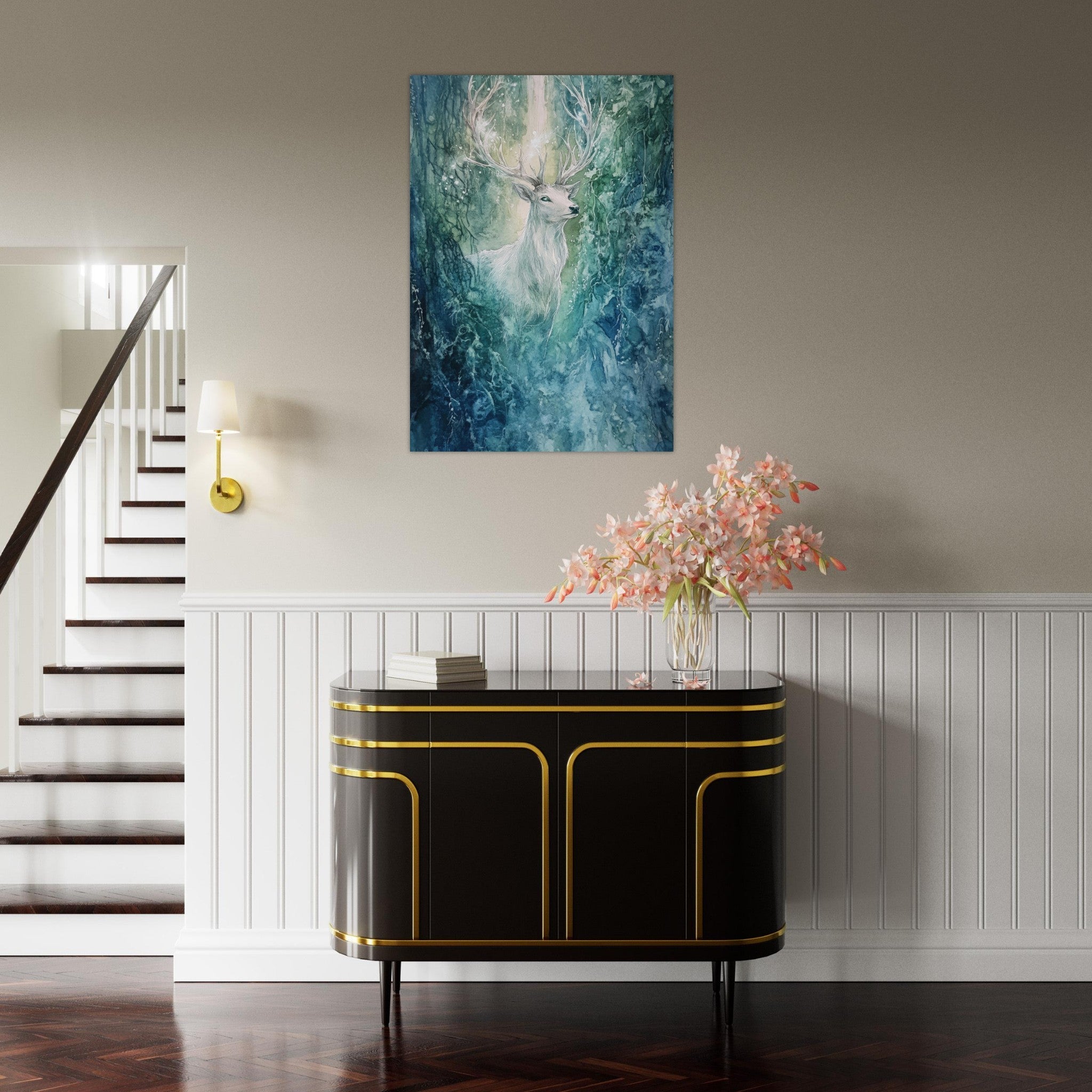 Aluminum Print Portrait - The Silver Stag of the Enchanted Glade Fantasy 2 - Shop Ai Art WebShop - Digital Art online Store