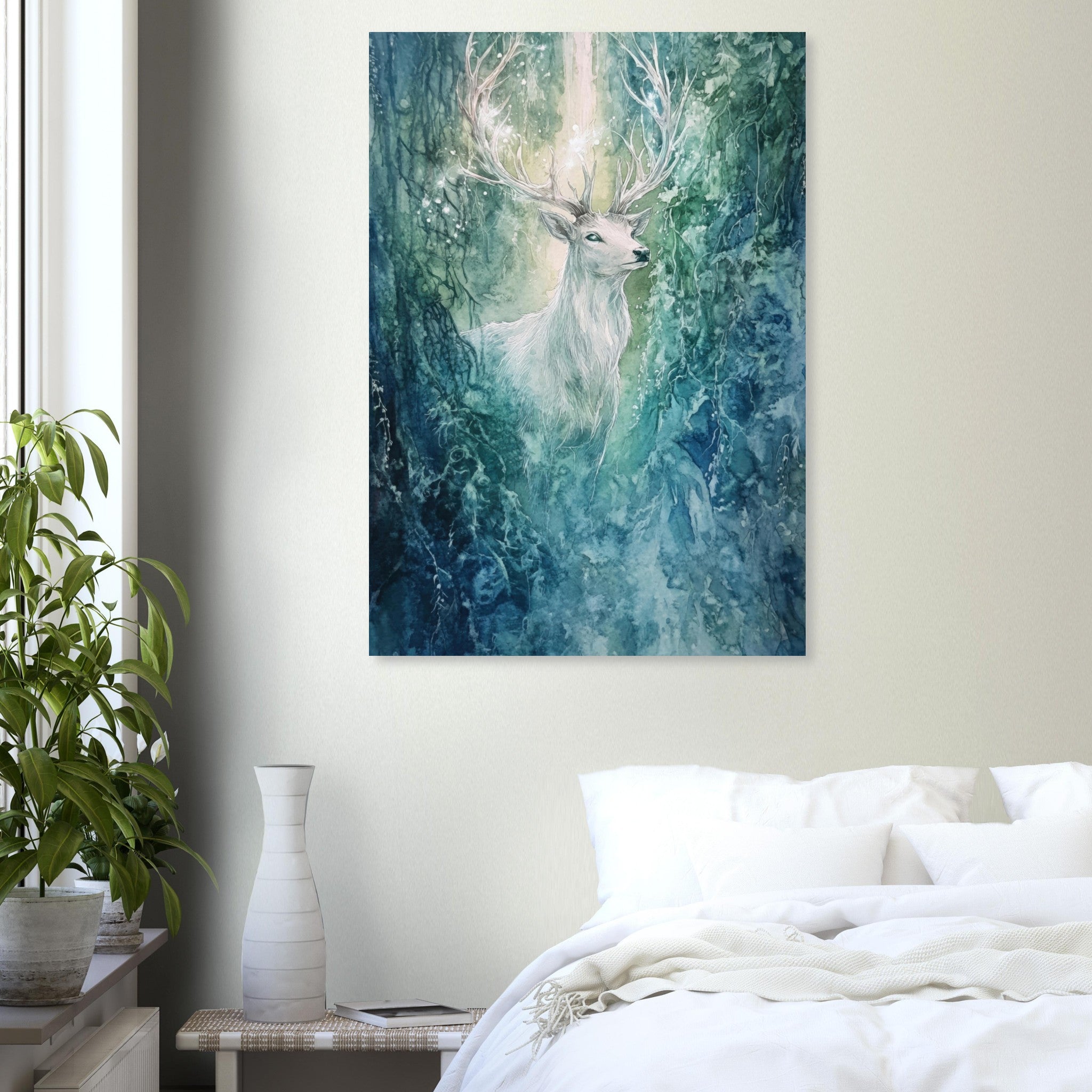 Aluminum Print Portrait - The Silver Stag of the Enchanted Glade Fantasy 2 - Shop Ai Art WebShop - Digital Art online Store