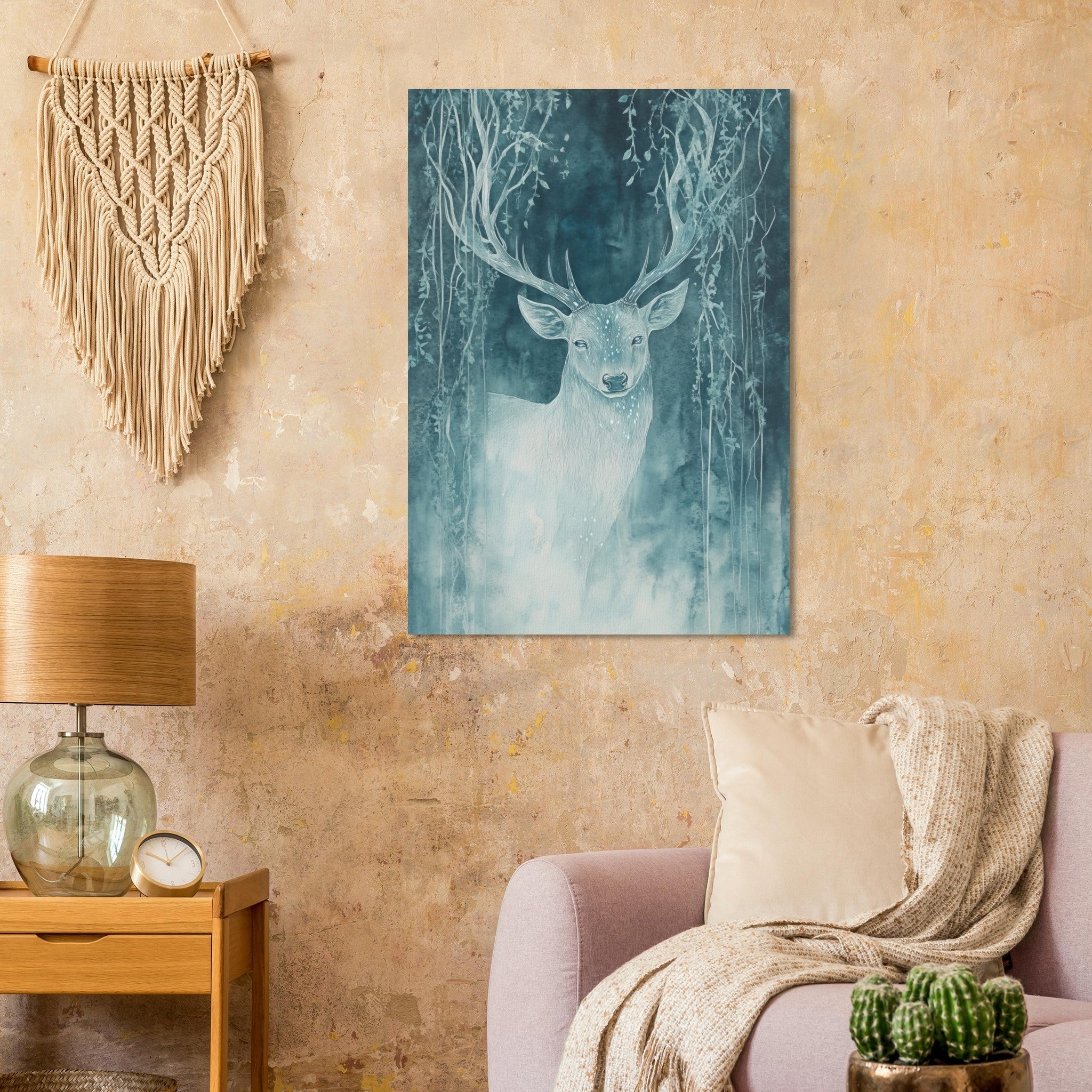 Aluminum Print Portrait - The Silver Stag of the Enchanted Glade Fantasy 3 - Shop Ai Art WebShop - Digital Art online Store