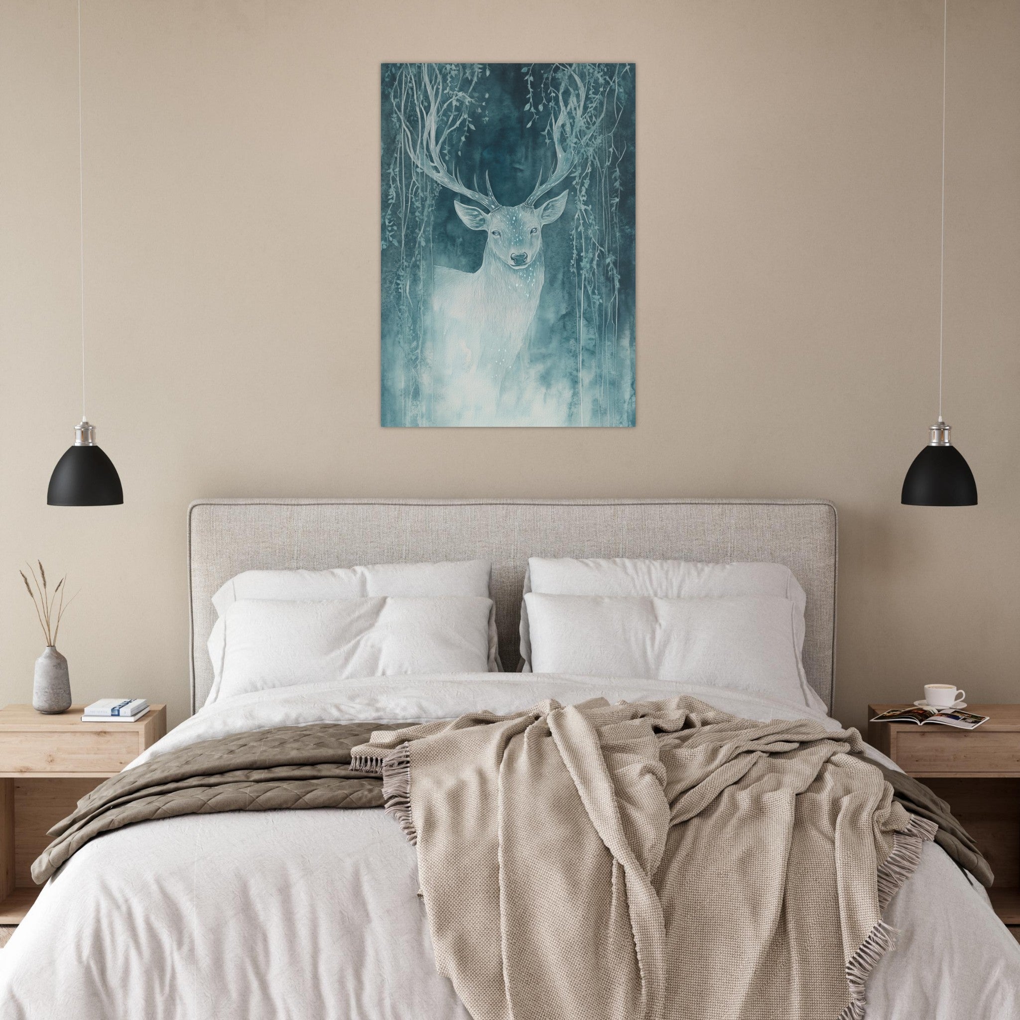 Aluminum Print Portrait - The Silver Stag of the Enchanted Glade Fantasy 3 - Shop Ai Art WebShop - Digital Art online Store