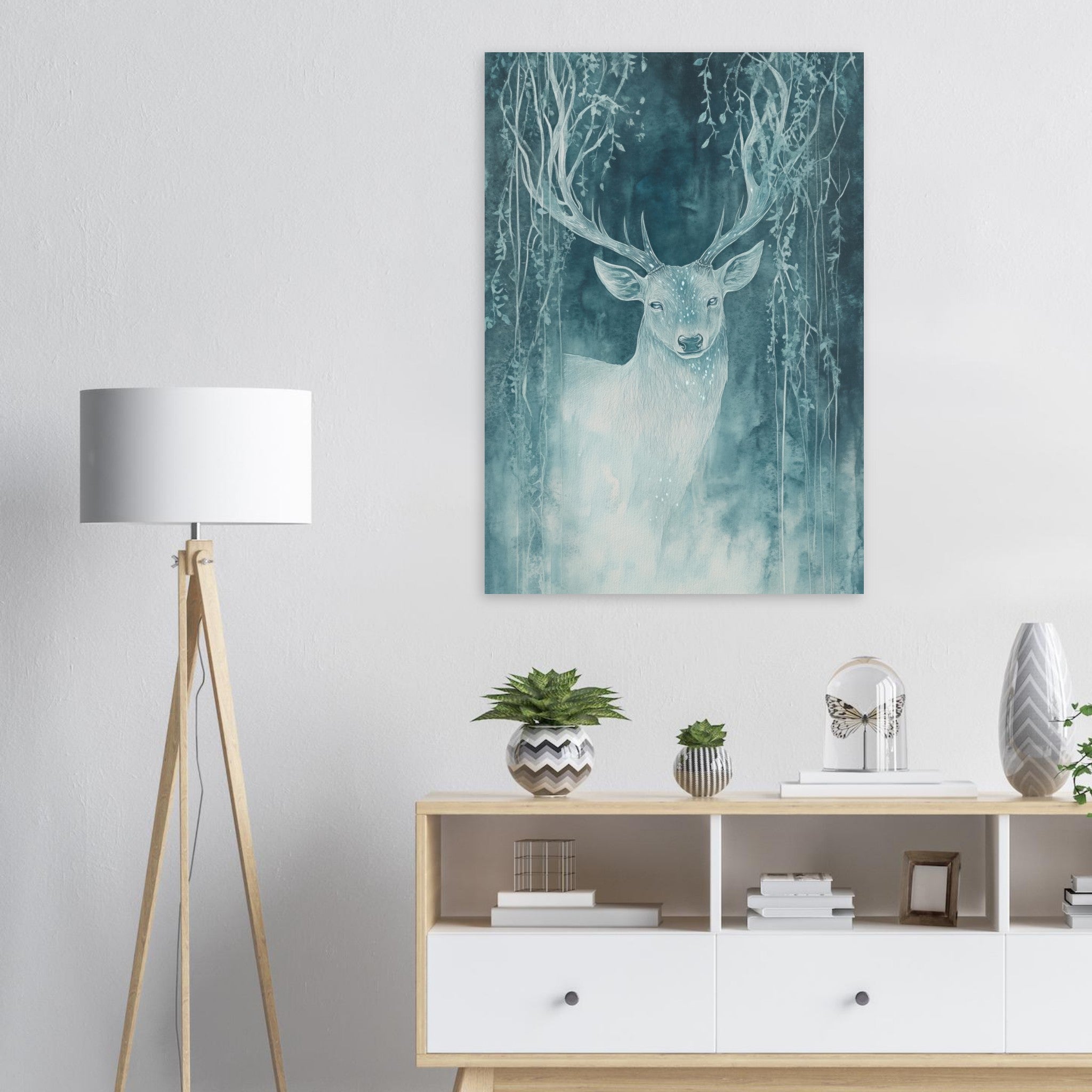 Aluminum Print Portrait - The Silver Stag of the Enchanted Glade Fantasy 3 - Shop Ai Art WebShop - Digital Art online Store