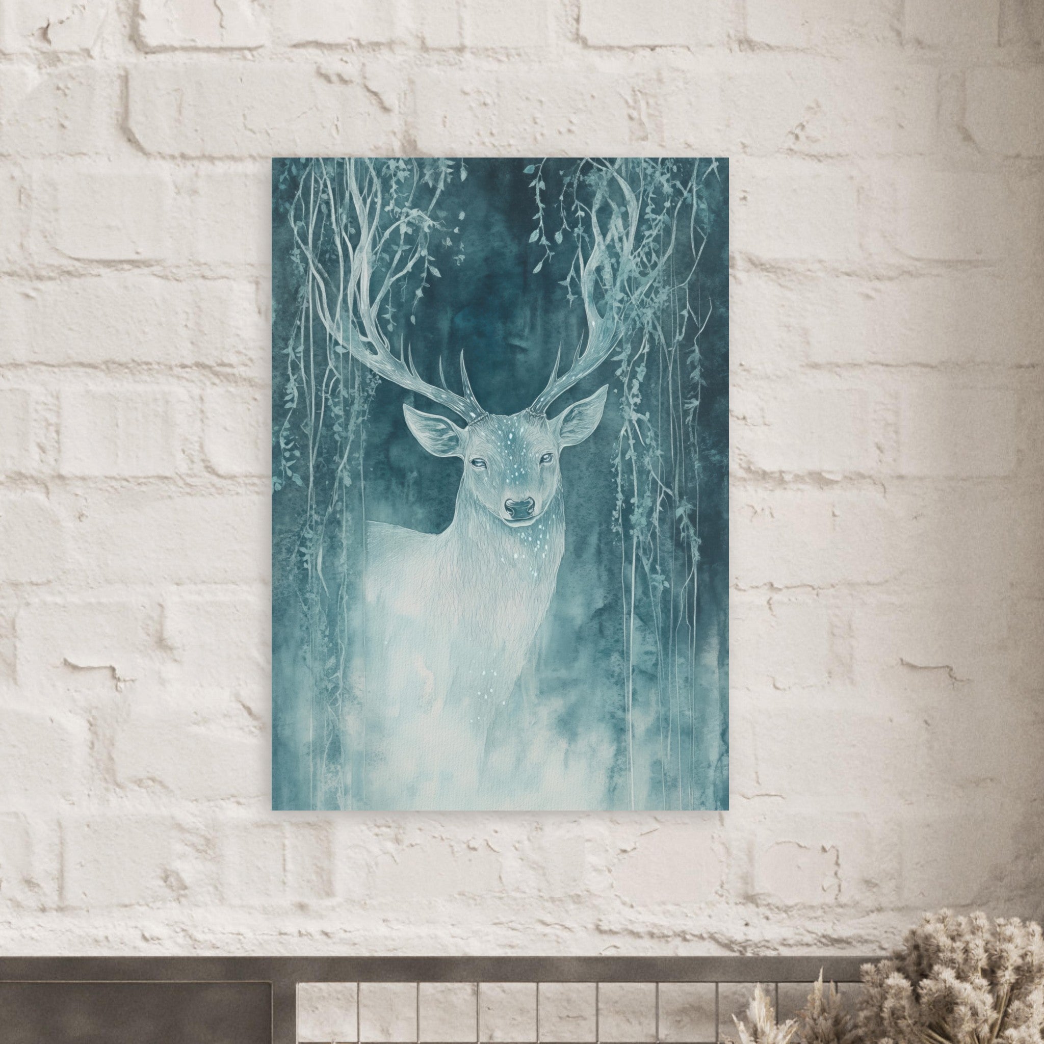 Aluminum Print Portrait - The Silver Stag of the Enchanted Glade Fantasy 3 - Shop Ai Art WebShop - Digital Art online Store