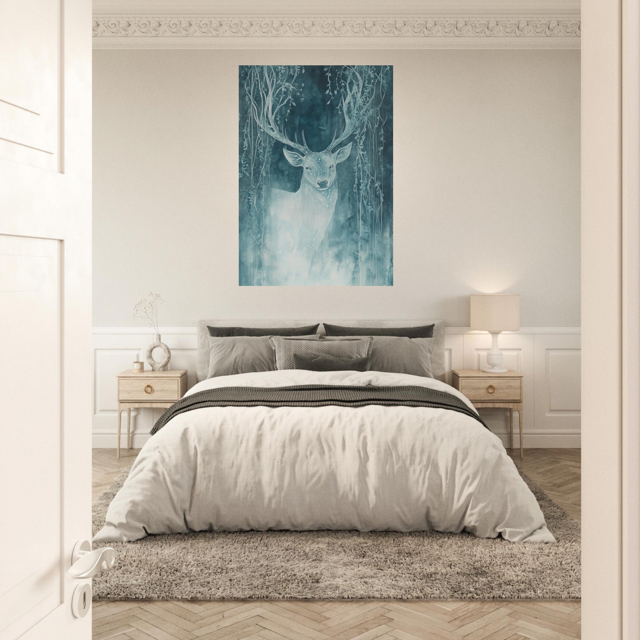 Aluminum Print Portrait - The Silver Stag of the Enchanted Glade Fantasy 3 - Shop Ai Art WebShop - Digital Art online Store