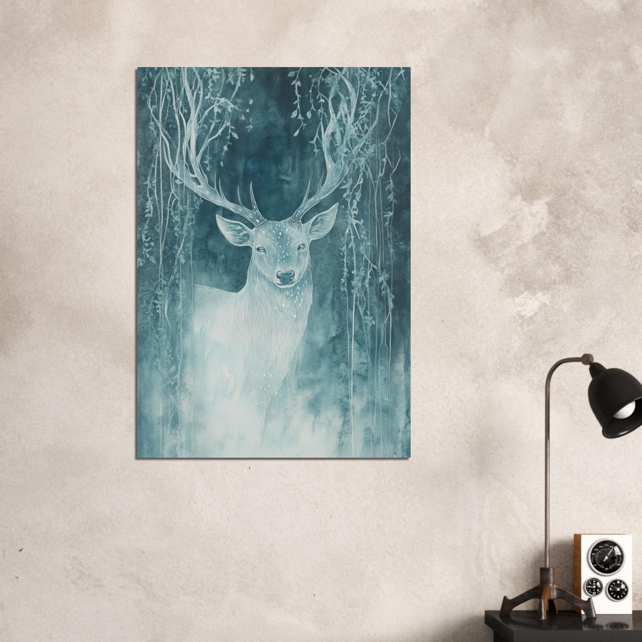 Aluminum Print Portrait - The Silver Stag of the Enchanted Glade Fantasy 3 - Shop Ai Art WebShop - Digital Art online Store