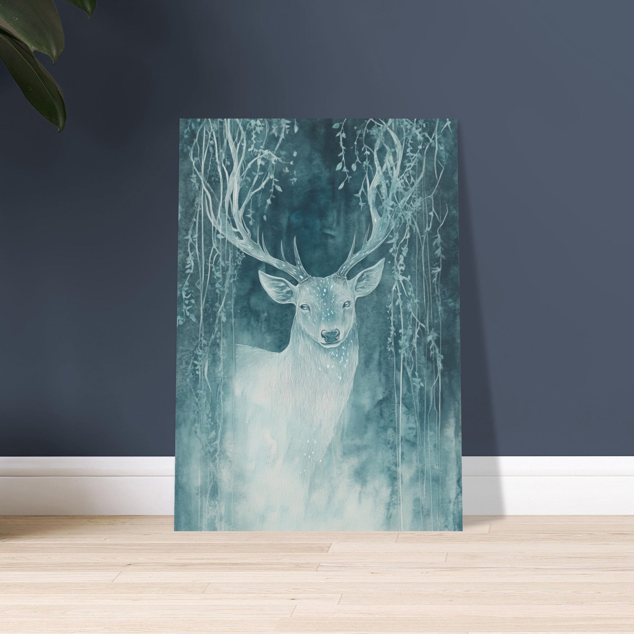 Aluminum Print Portrait - The Silver Stag of the Enchanted Glade Fantasy 3 - Shop Ai Art WebShop - Digital Art online Store