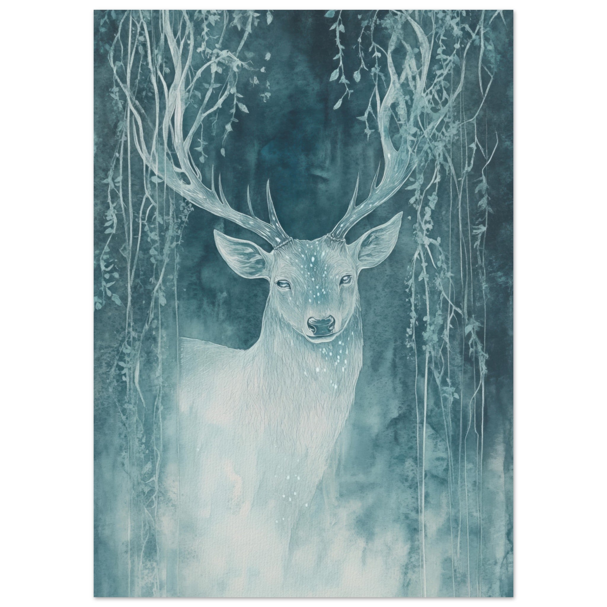 Aluminum Print Portrait - The Silver Stag of the Enchanted Glade Fantasy 3 - Shop Ai Art WebShop - Digital Art online Store