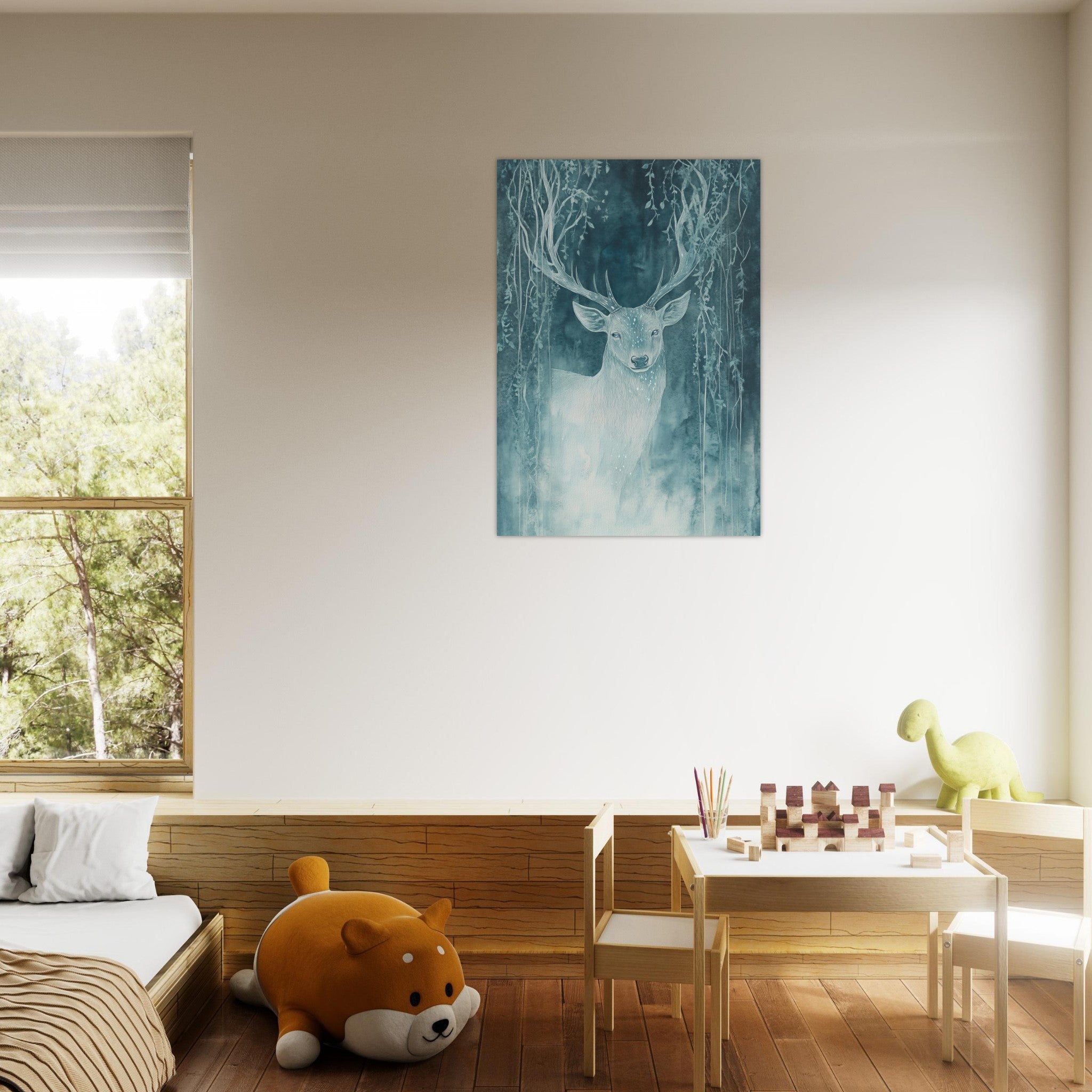 Aluminum Print Portrait - The Silver Stag of the Enchanted Glade Fantasy 3 - Shop Ai Art WebShop - Digital Art online Store