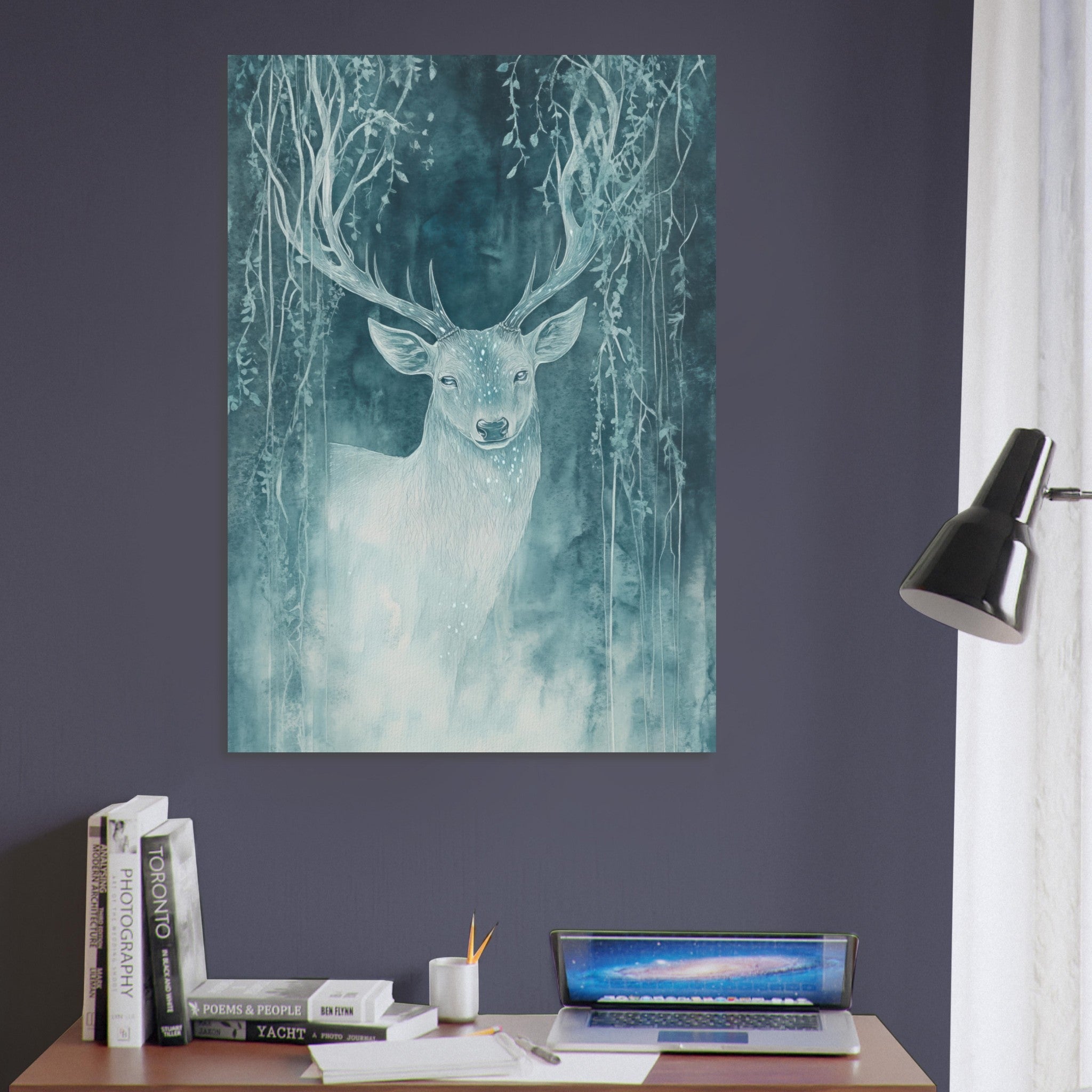 Aluminum Print Portrait - The Silver Stag of the Enchanted Glade Fantasy 3 - Shop Ai Art WebShop - Digital Art online Store