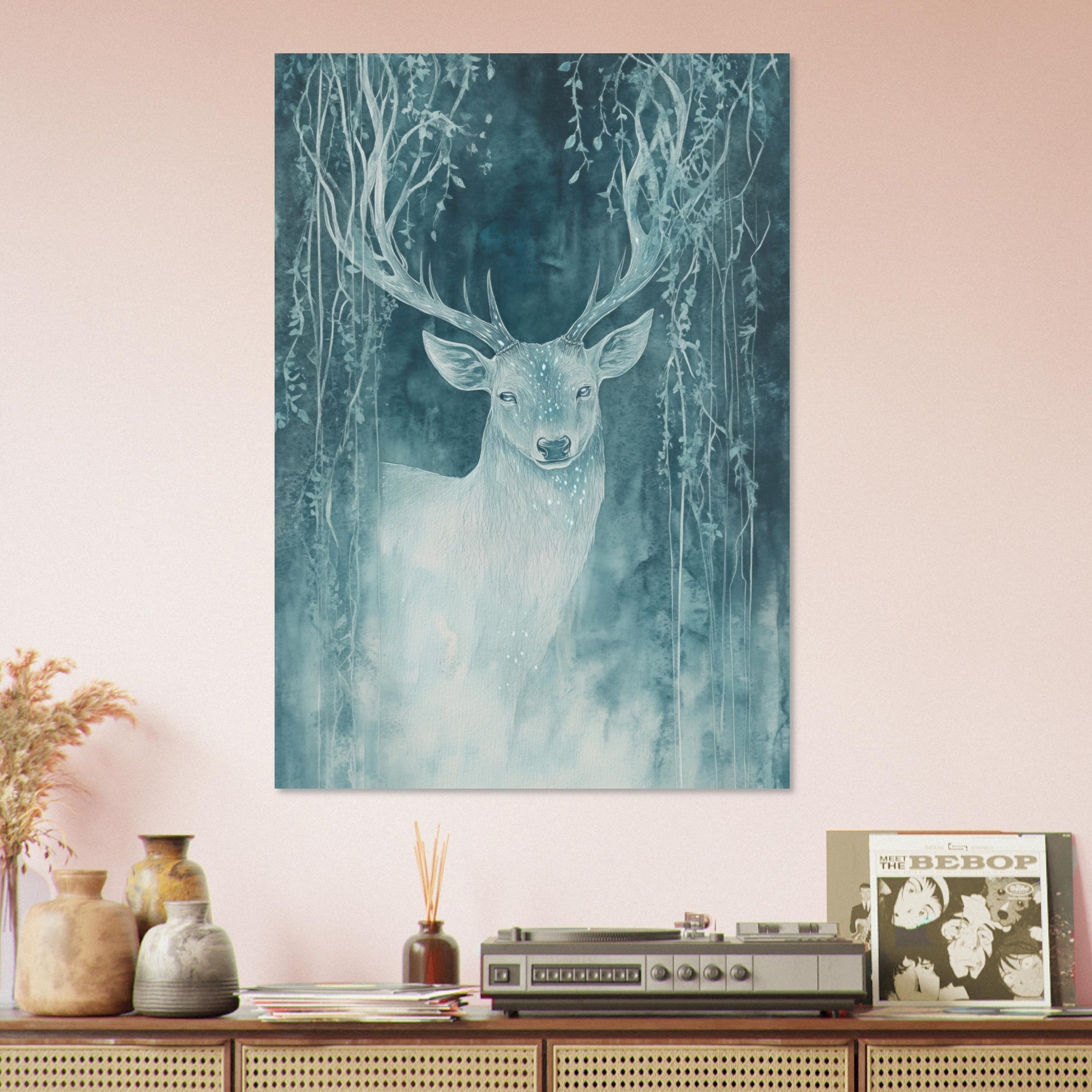 Aluminum Print Portrait - The Silver Stag of the Enchanted Glade Fantasy 3 - Shop Ai Art WebShop - Digital Art online Store