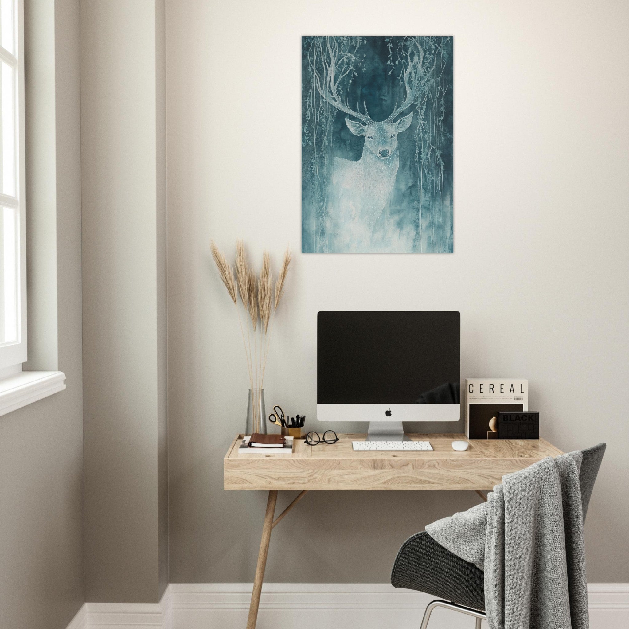 Aluminum Print Portrait - The Silver Stag of the Enchanted Glade Fantasy 3 - Shop Ai Art WebShop - Digital Art online Store