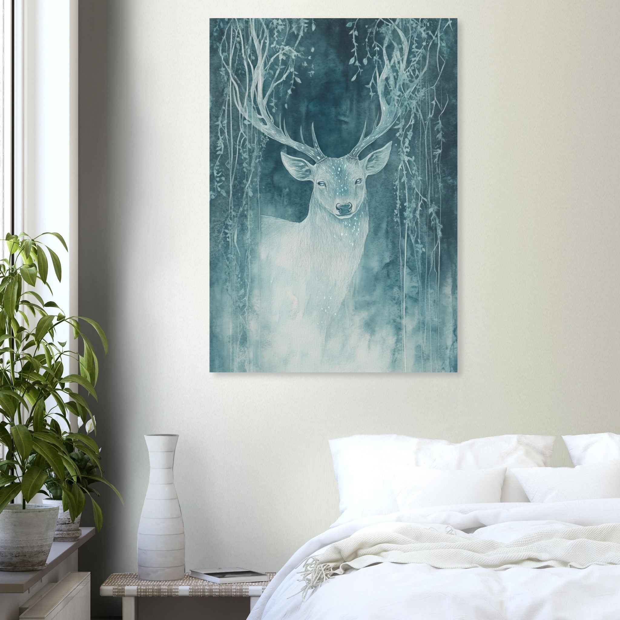 Aluminum Print Portrait - The Silver Stag of the Enchanted Glade Fantasy 3 - Shop Ai Art WebShop - Digital Art online Store