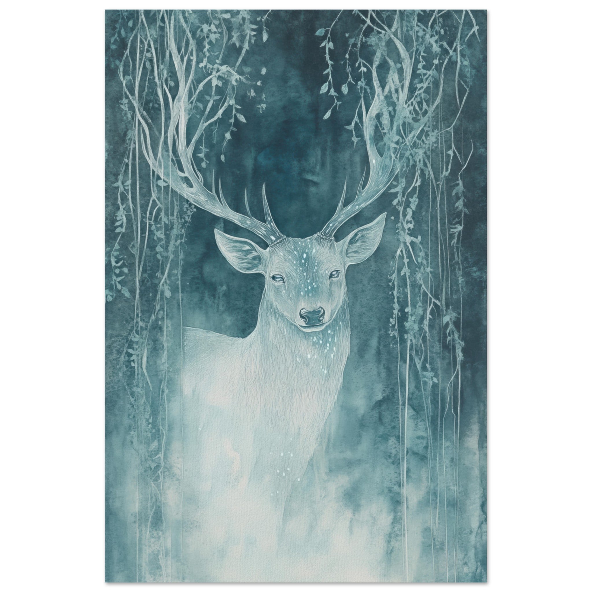 Aluminum Print Portrait - The Silver Stag of the Enchanted Glade Fantasy 3 - Shop Ai Art WebShop - Digital Art online Store