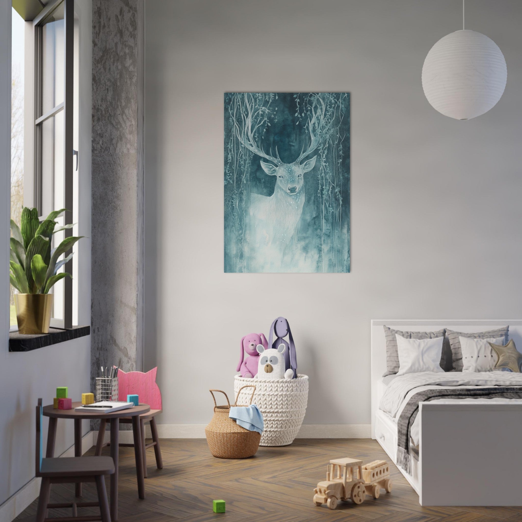 Aluminum Print Portrait - The Silver Stag of the Enchanted Glade Fantasy 3 - Shop Ai Art WebShop - Digital Art online Store