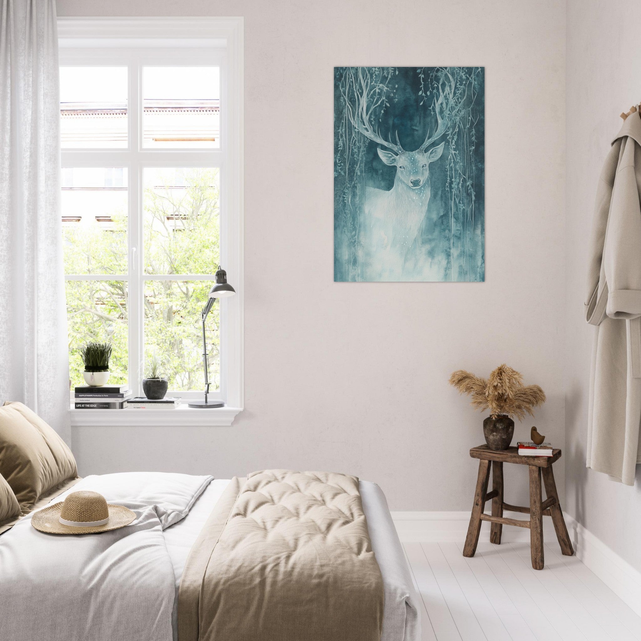 Aluminum Print Portrait - The Silver Stag of the Enchanted Glade Fantasy 3 - Shop Ai Art WebShop - Digital Art online Store