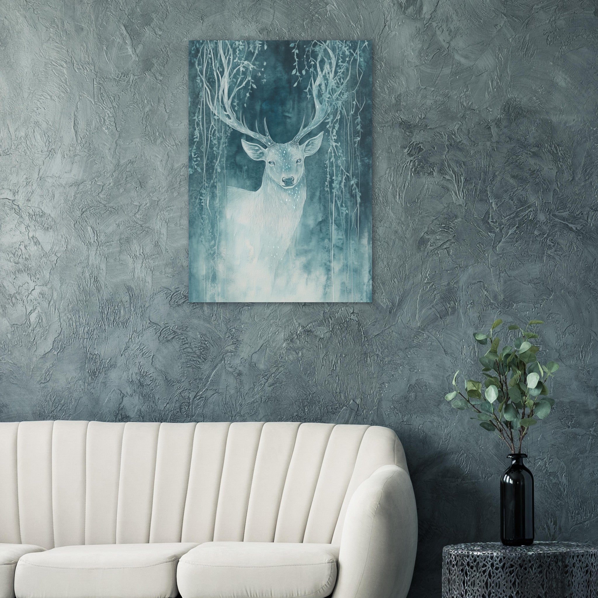 Aluminum Print Portrait - The Silver Stag of the Enchanted Glade Fantasy 3 - Shop Ai Art WebShop - Digital Art online Store