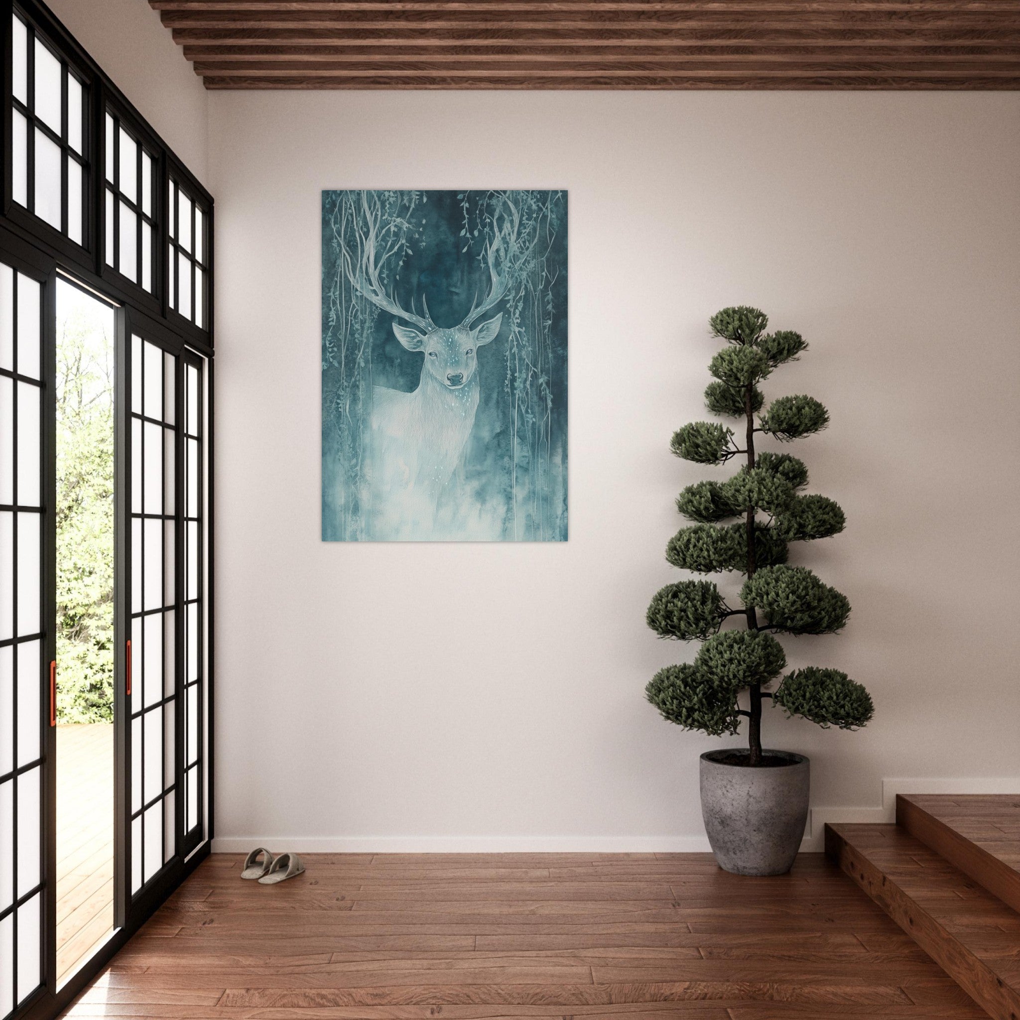 Aluminum Print Portrait - The Silver Stag of the Enchanted Glade Fantasy 3 - Shop Ai Art WebShop - Digital Art online Store