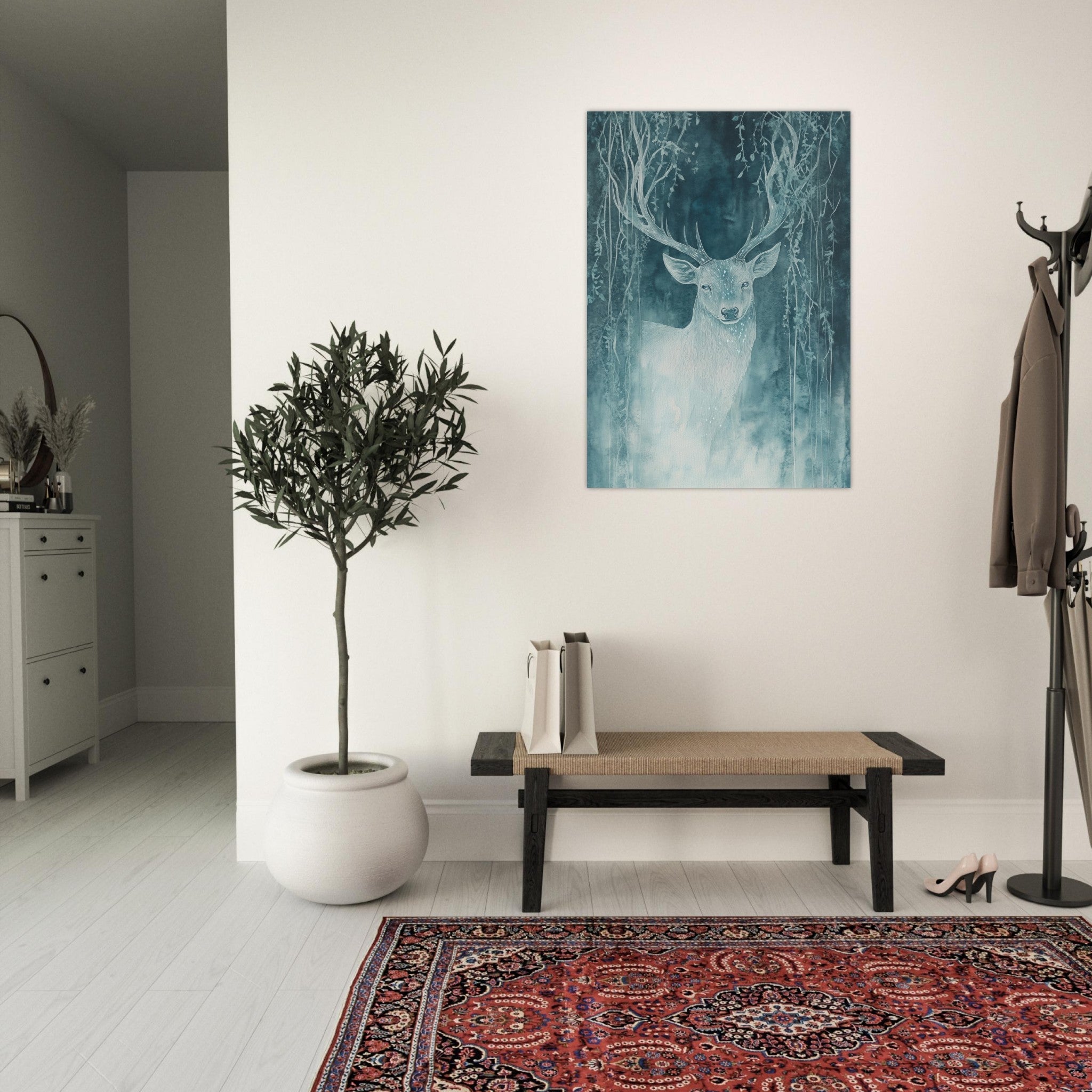 Aluminum Print Portrait - The Silver Stag of the Enchanted Glade Fantasy 3 - Shop Ai Art WebShop - Digital Art online Store