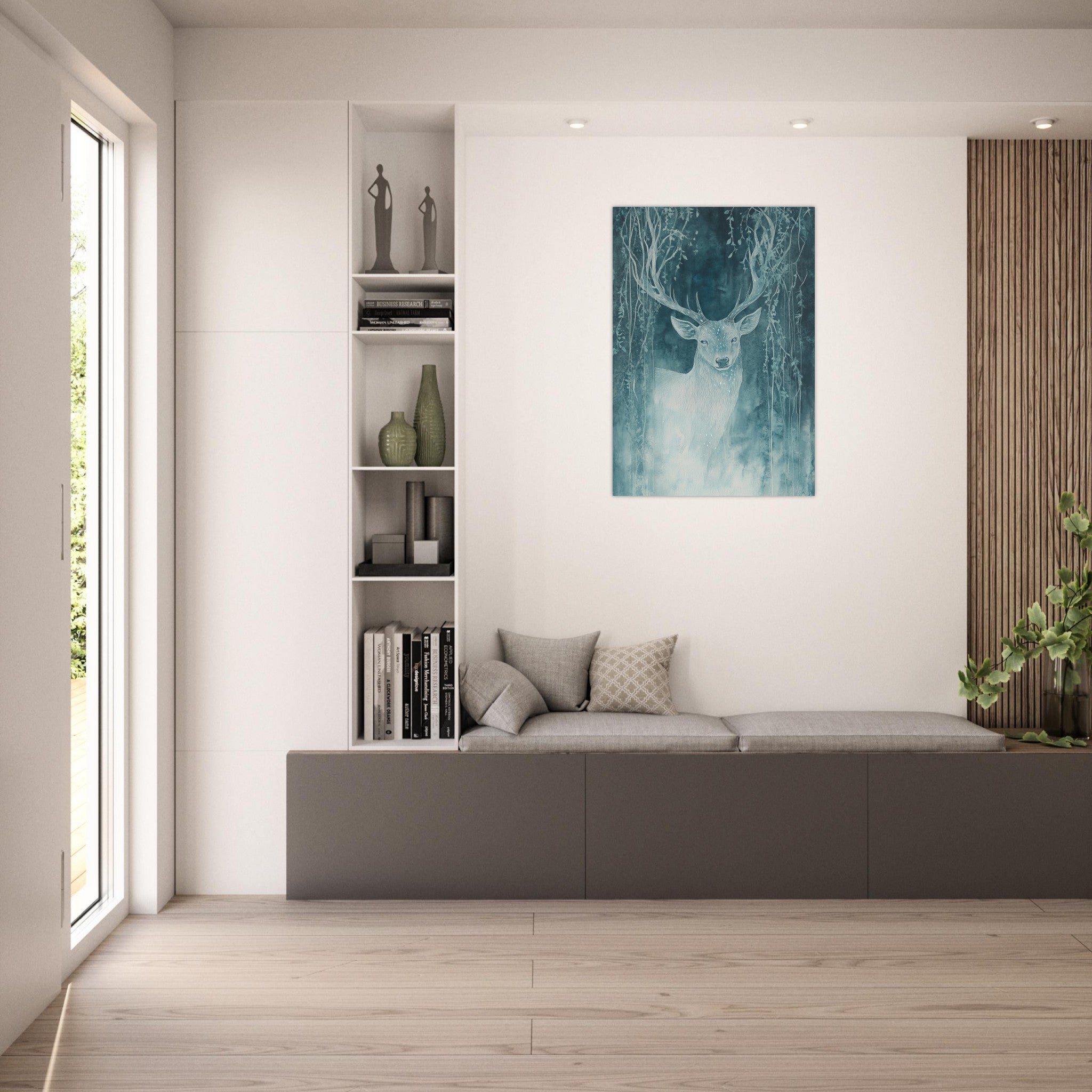 Aluminum Print Portrait - The Silver Stag of the Enchanted Glade Fantasy 3 - Shop Ai Art WebShop - Digital Art online Store
