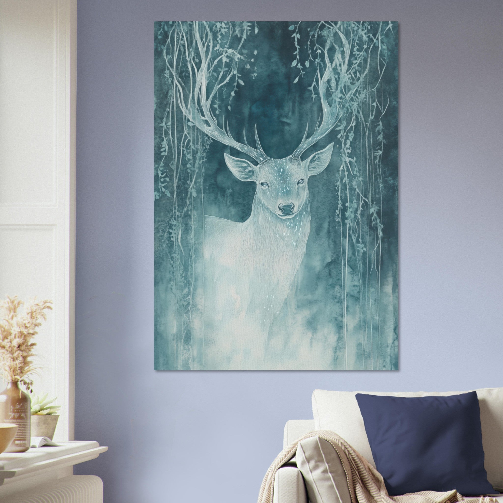 Aluminum Print Portrait - The Silver Stag of the Enchanted Glade Fantasy 3 - Shop Ai Art WebShop - Digital Art online Store