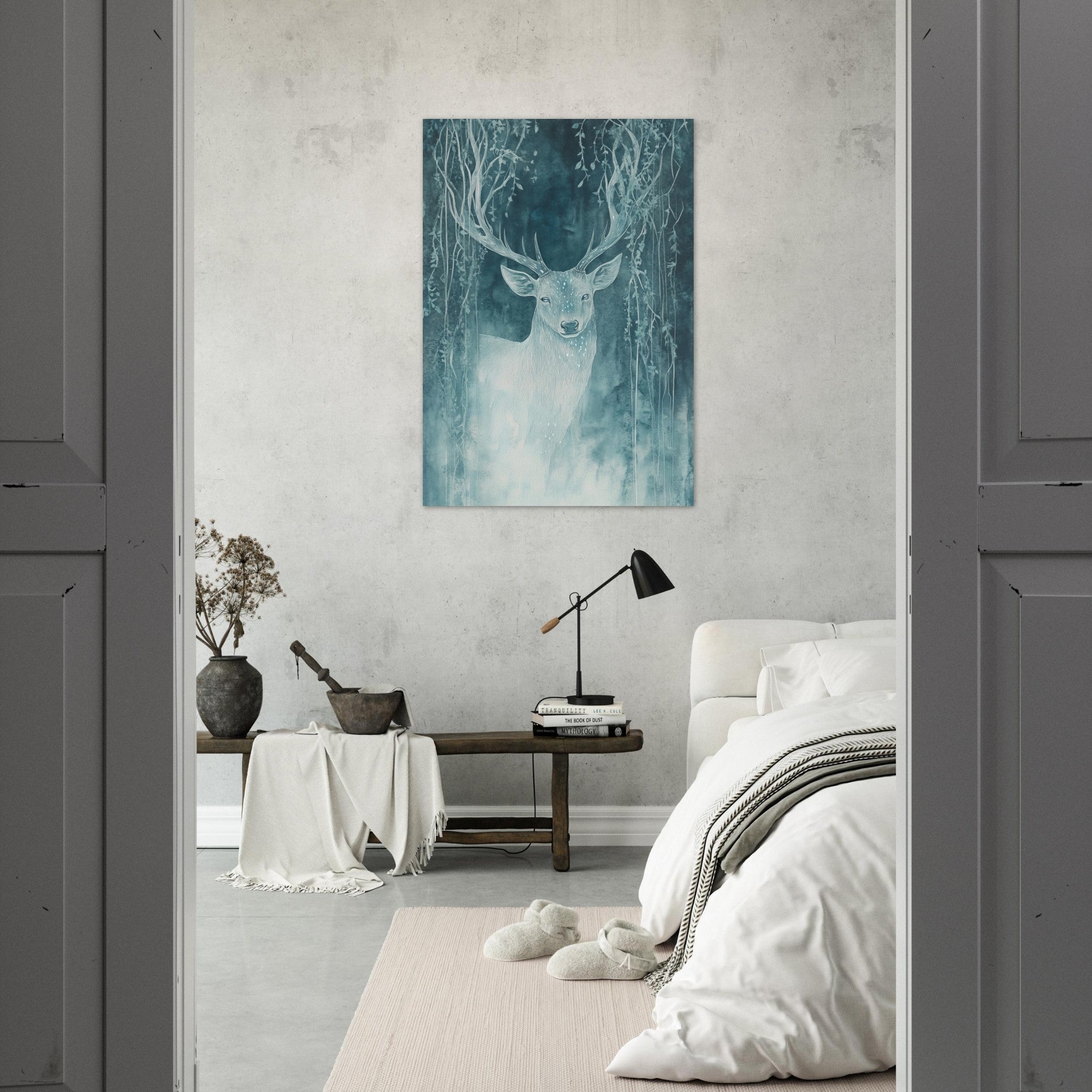 Aluminum Print Portrait - The Silver Stag of the Enchanted Glade Fantasy 3 - Shop Ai Art WebShop - Digital Art online Store