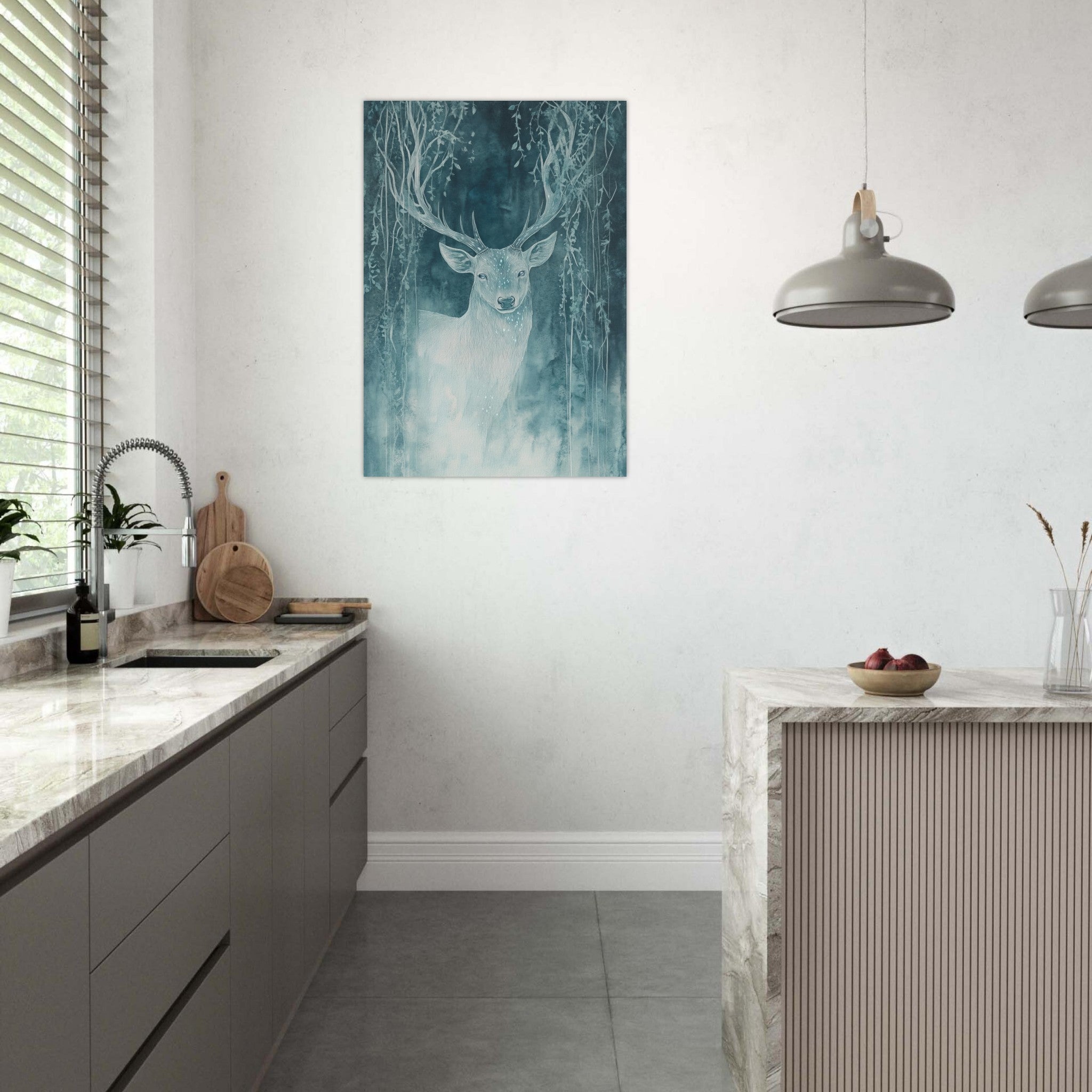 Aluminum Print Portrait - The Silver Stag of the Enchanted Glade Fantasy 3 - Shop Ai Art WebShop - Digital Art online Store