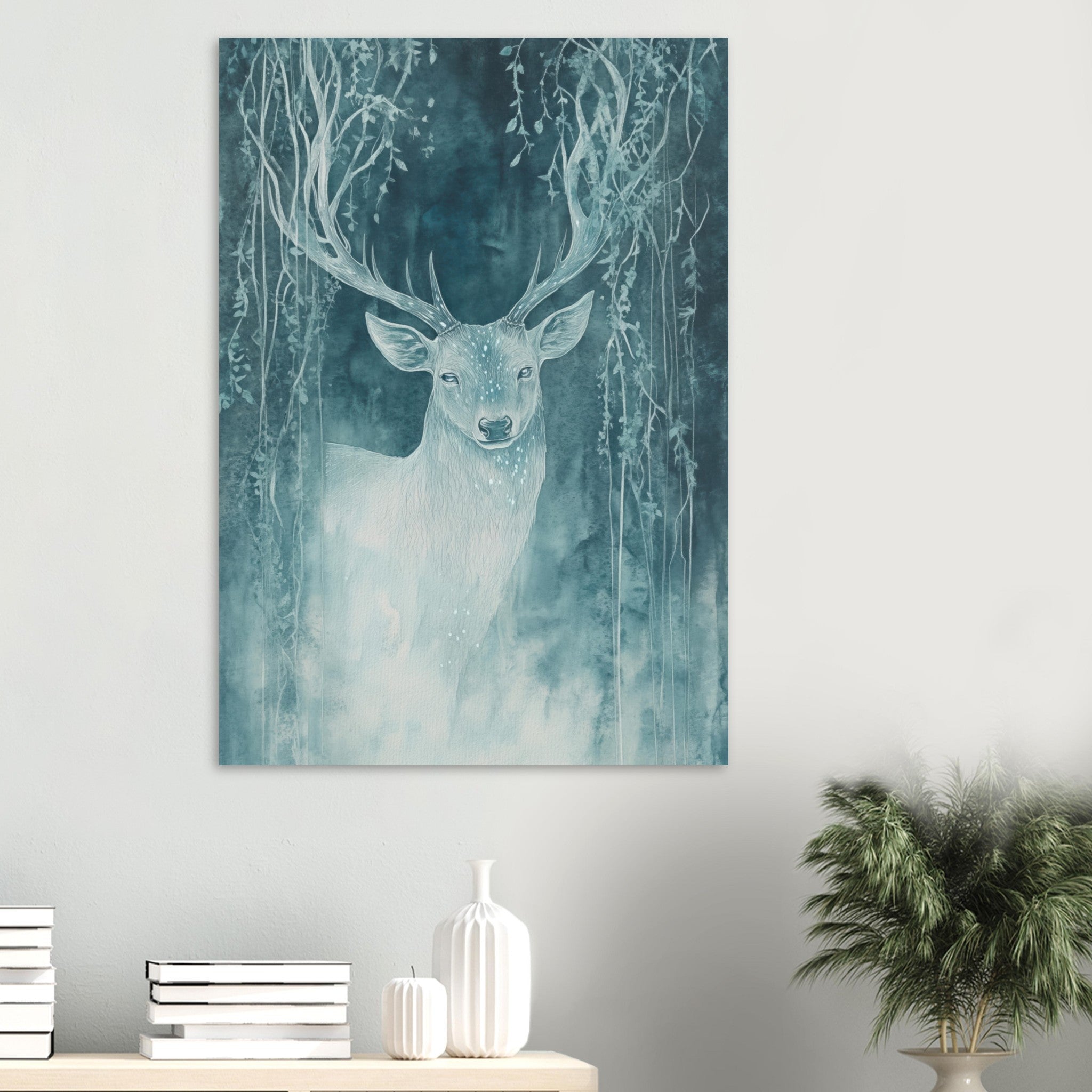 Aluminum Print Portrait - The Silver Stag of the Enchanted Glade Fantasy 3 - Shop Ai Art WebShop - Digital Art online Store