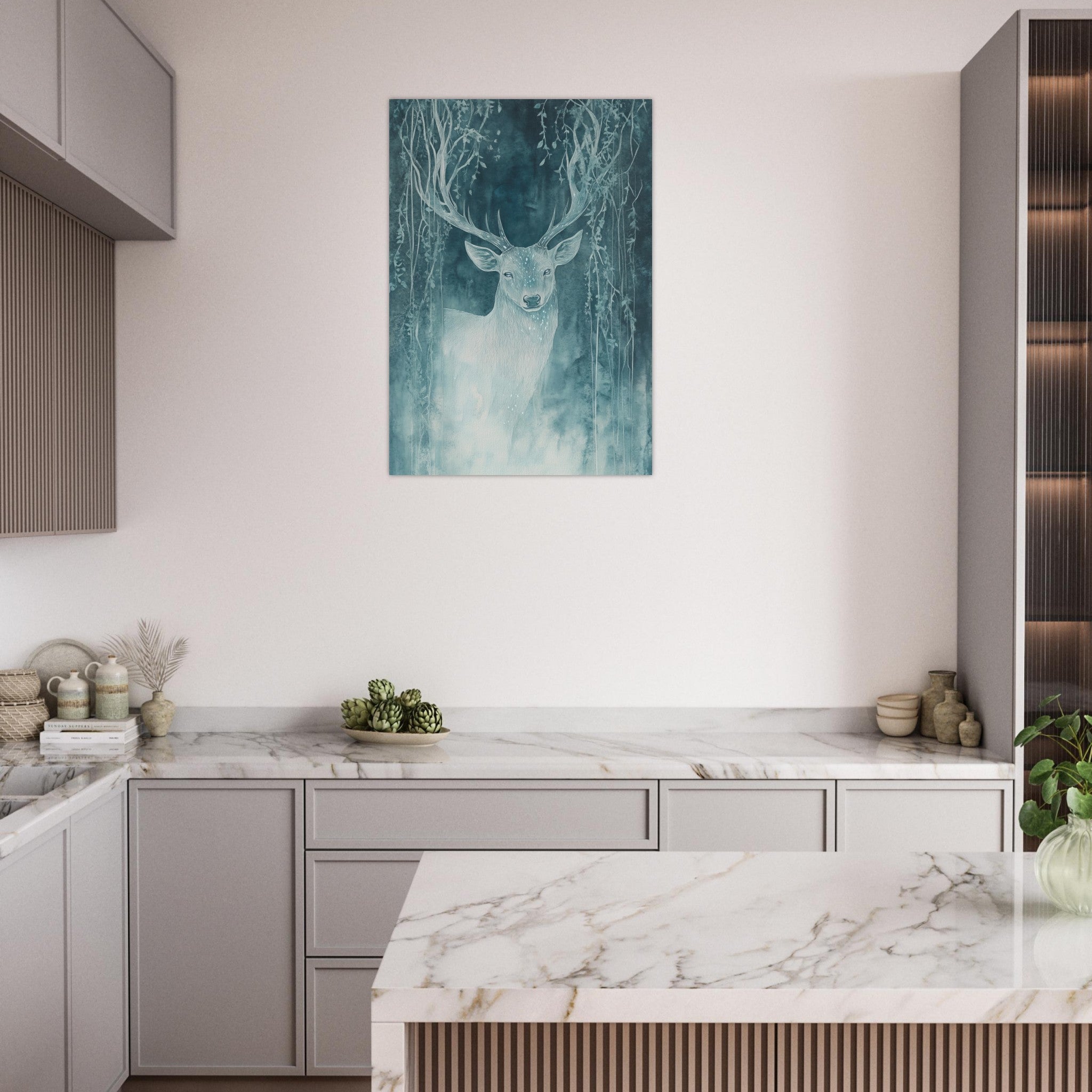 Aluminum Print Portrait - The Silver Stag of the Enchanted Glade Fantasy 3 - Shop Ai Art WebShop - Digital Art online Store