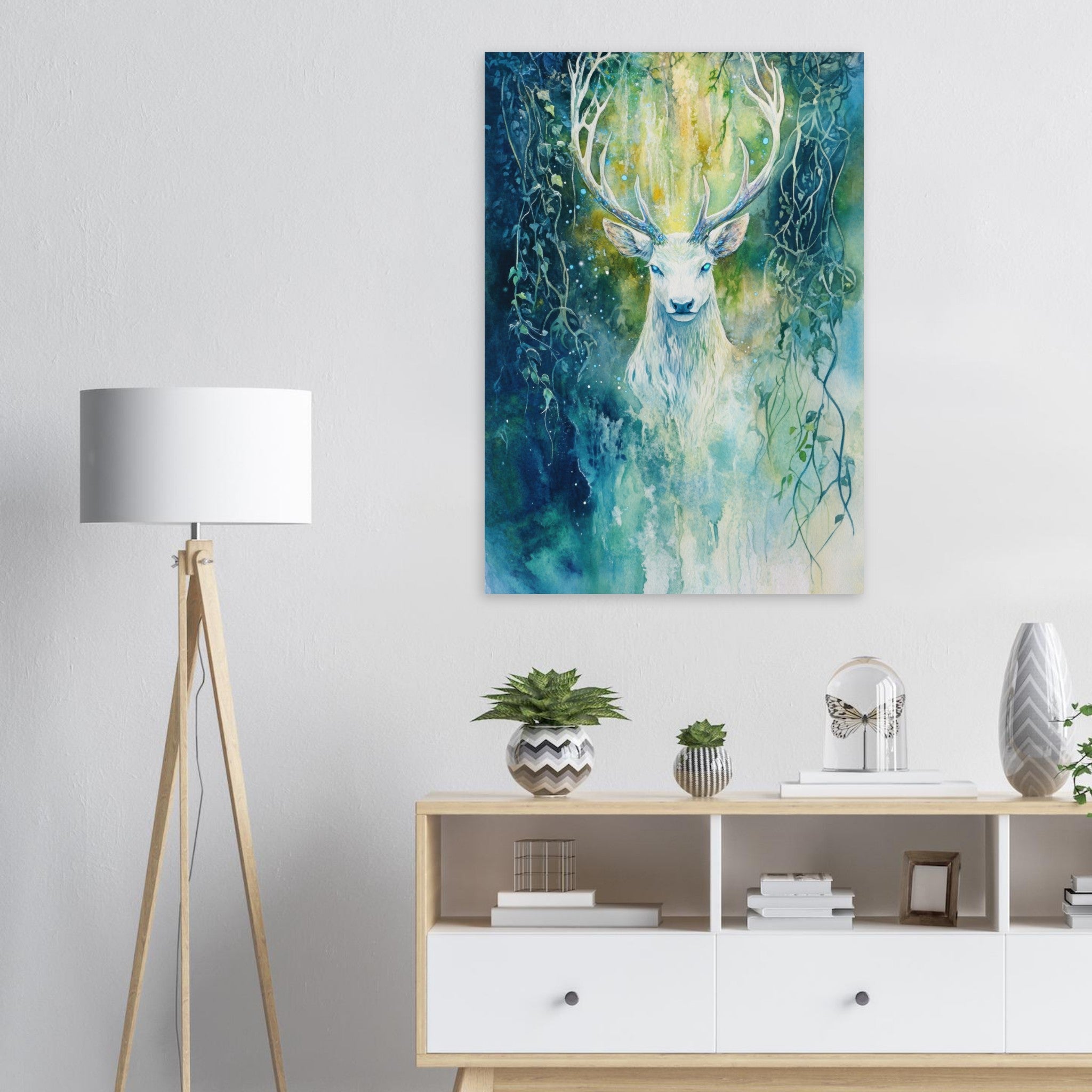 Aluminum Print Portrait - The Silver Stag of the Enchanted Glade Fantasy 4 - Ai Art Force
