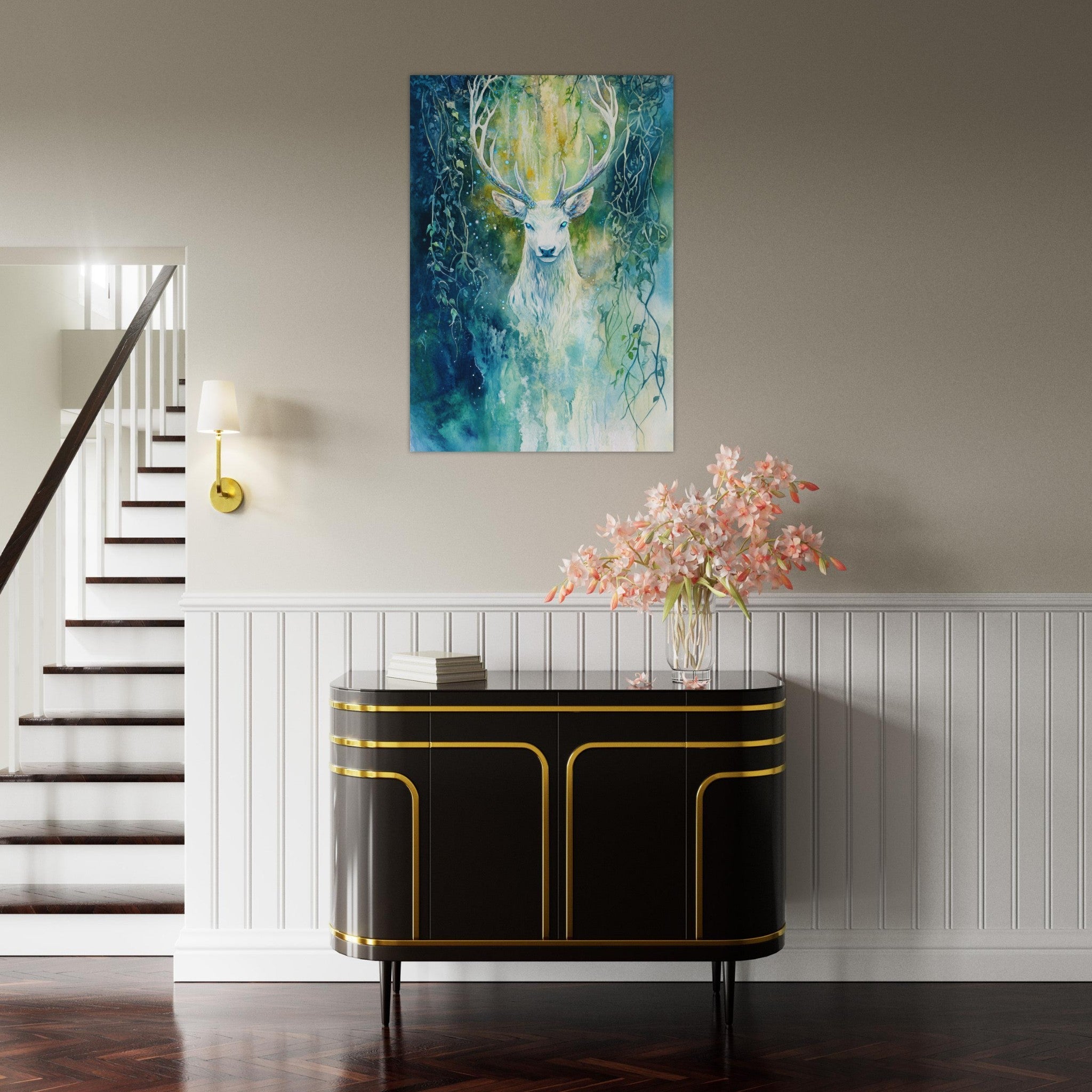 Aluminum Print Portrait - The Silver Stag of the Enchanted Glade Fantasy 4 - Ai Art Force