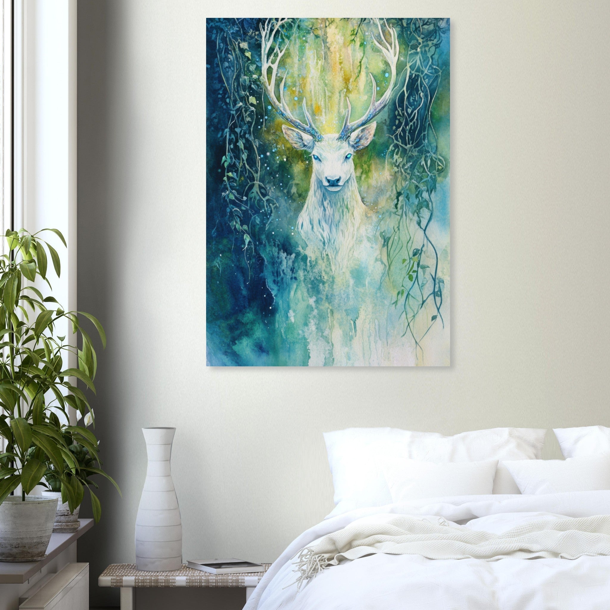 Aluminum Print Portrait - The Silver Stag of the Enchanted Glade Fantasy 4 - Ai Art Force