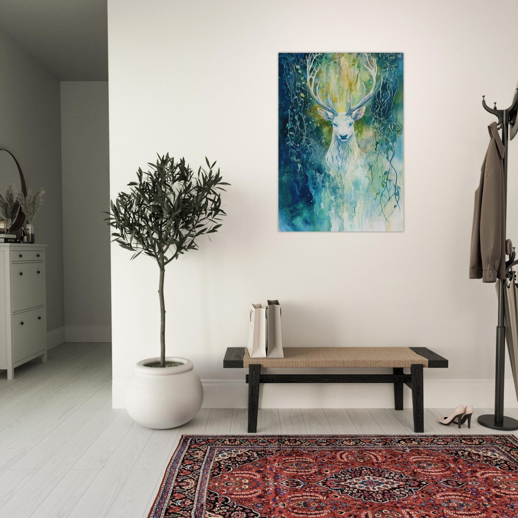 Aluminum Print Portrait - The Silver Stag of the Enchanted Glade Fantasy 4 - Ai Art Force