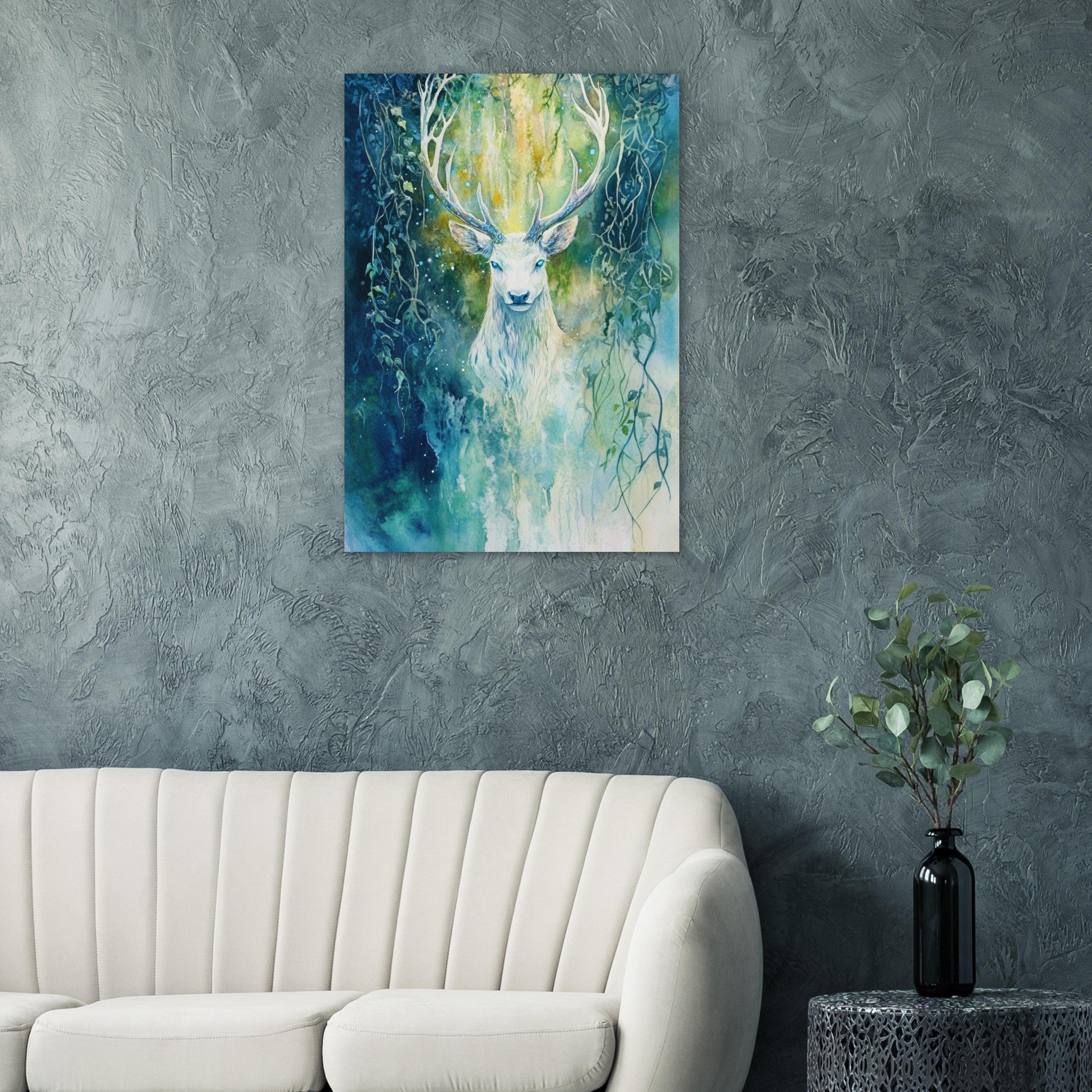 Aluminum Print Portrait - The Silver Stag of the Enchanted Glade Fantasy 4 - Ai Art Force