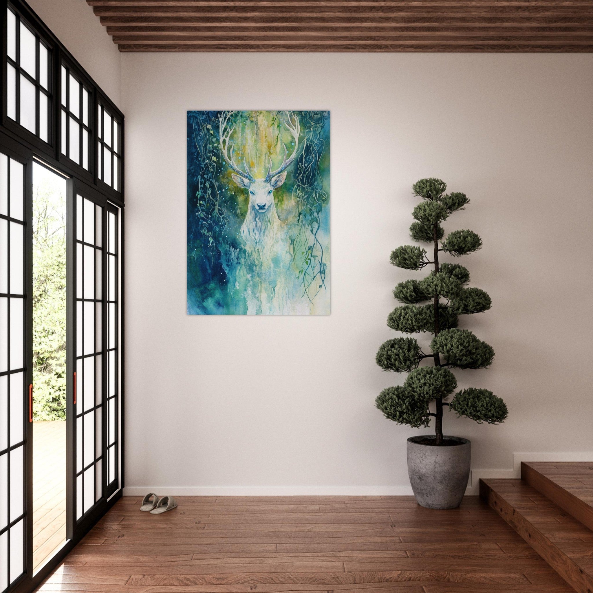 Aluminum Print Portrait - The Silver Stag of the Enchanted Glade Fantasy 4 - Ai Art Force