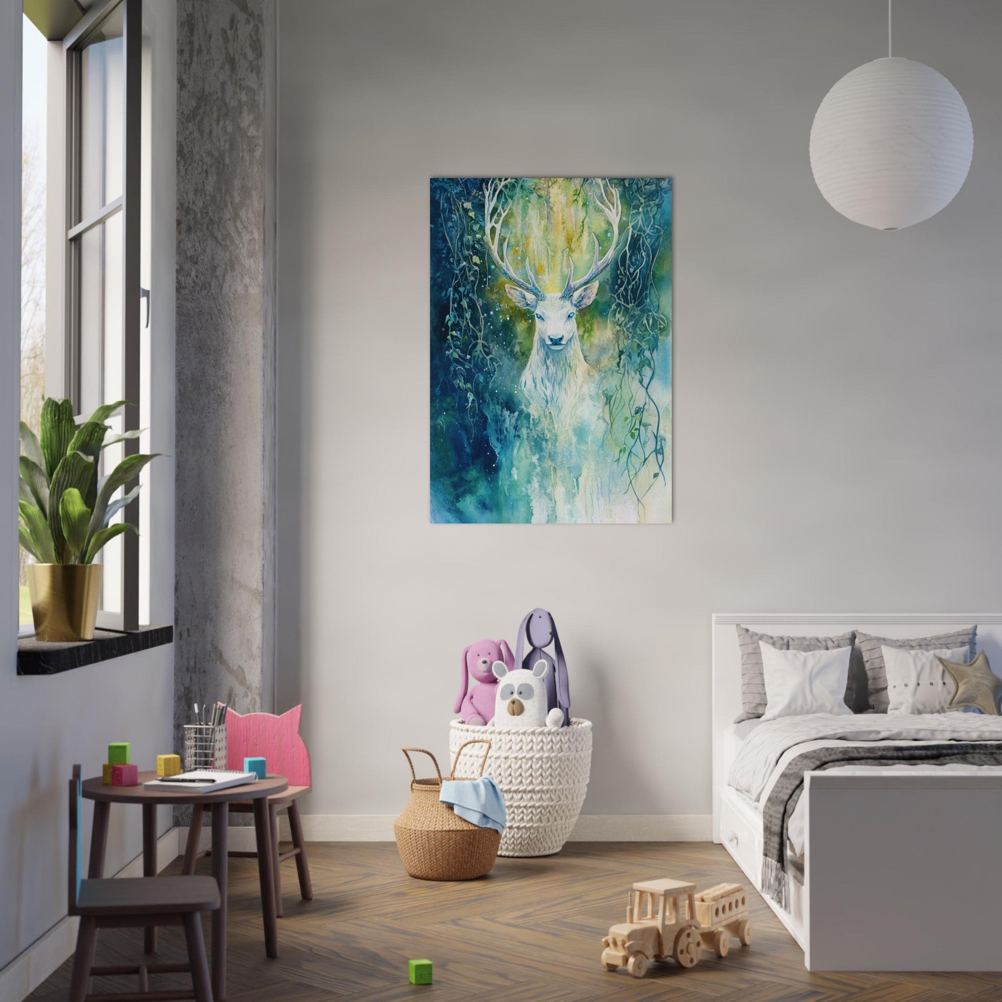 Aluminum Print Portrait - The Silver Stag of the Enchanted Glade Fantasy 4 - Ai Art Force