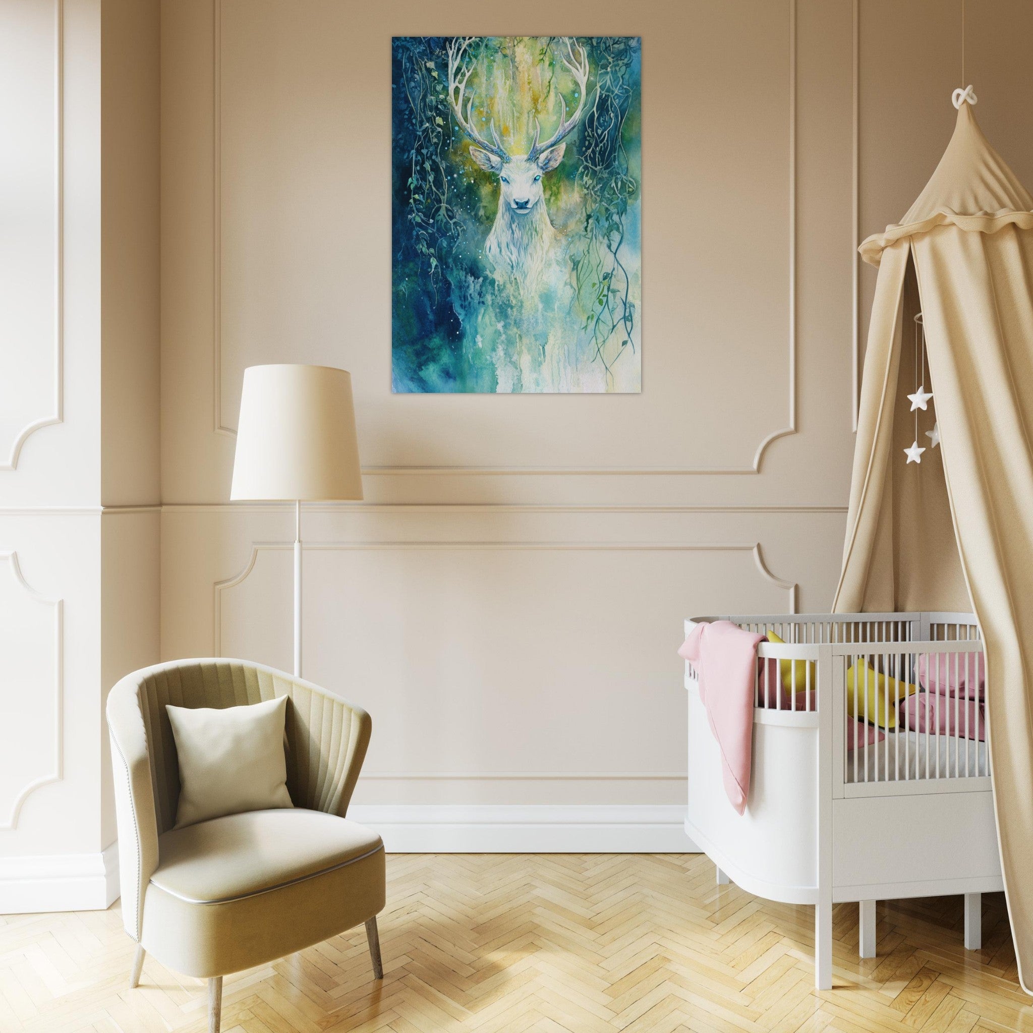 Aluminum Print Portrait - The Silver Stag of the Enchanted Glade Fantasy 4 - Ai Art Force