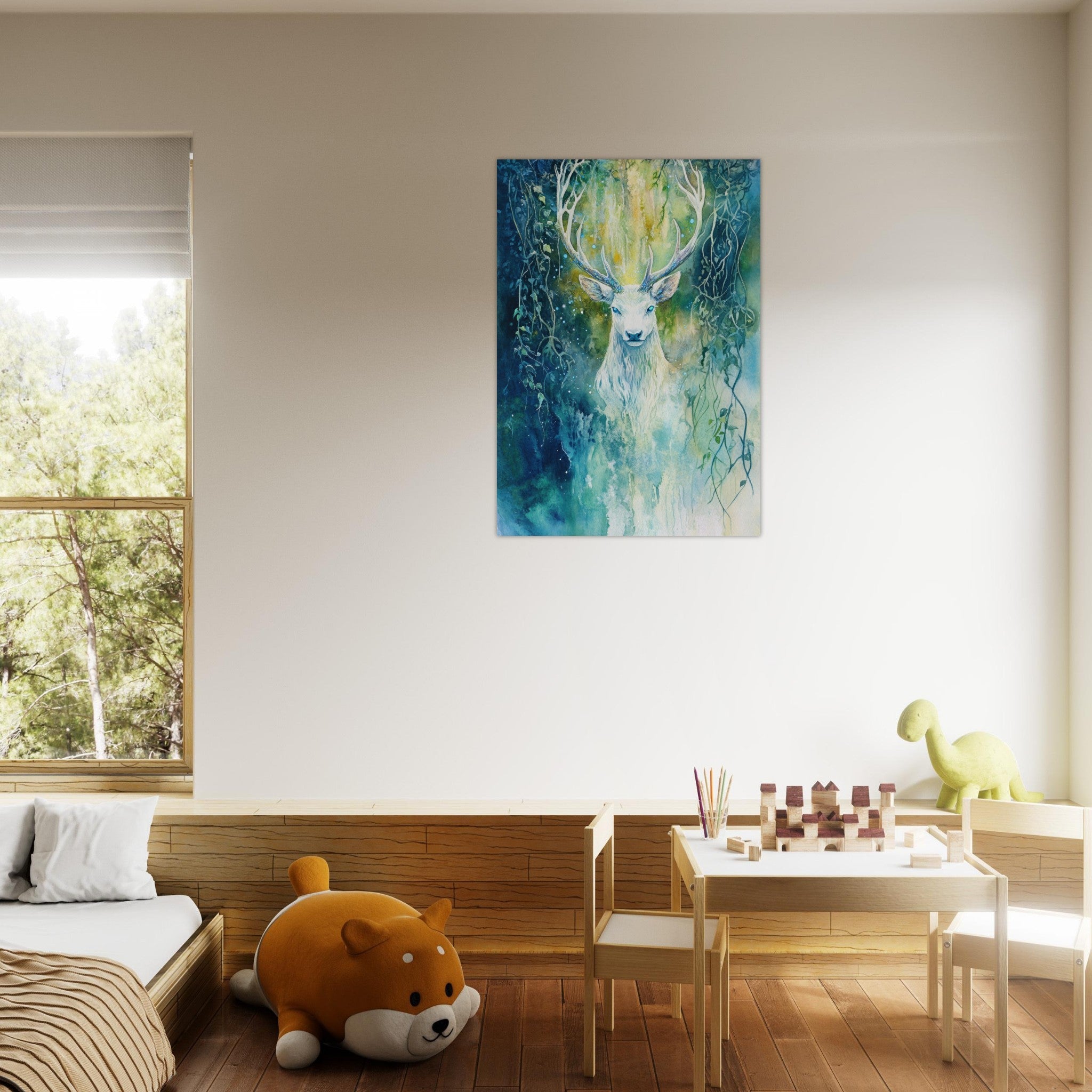 Aluminum Print Portrait - The Silver Stag of the Enchanted Glade Fantasy 4 - Ai Art Force